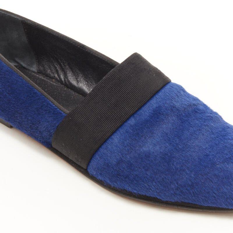 OLD CELINE PHOEBE PHILO blue pony hair grosgrain ribbon slip on flats EU37.5 For Sale 3