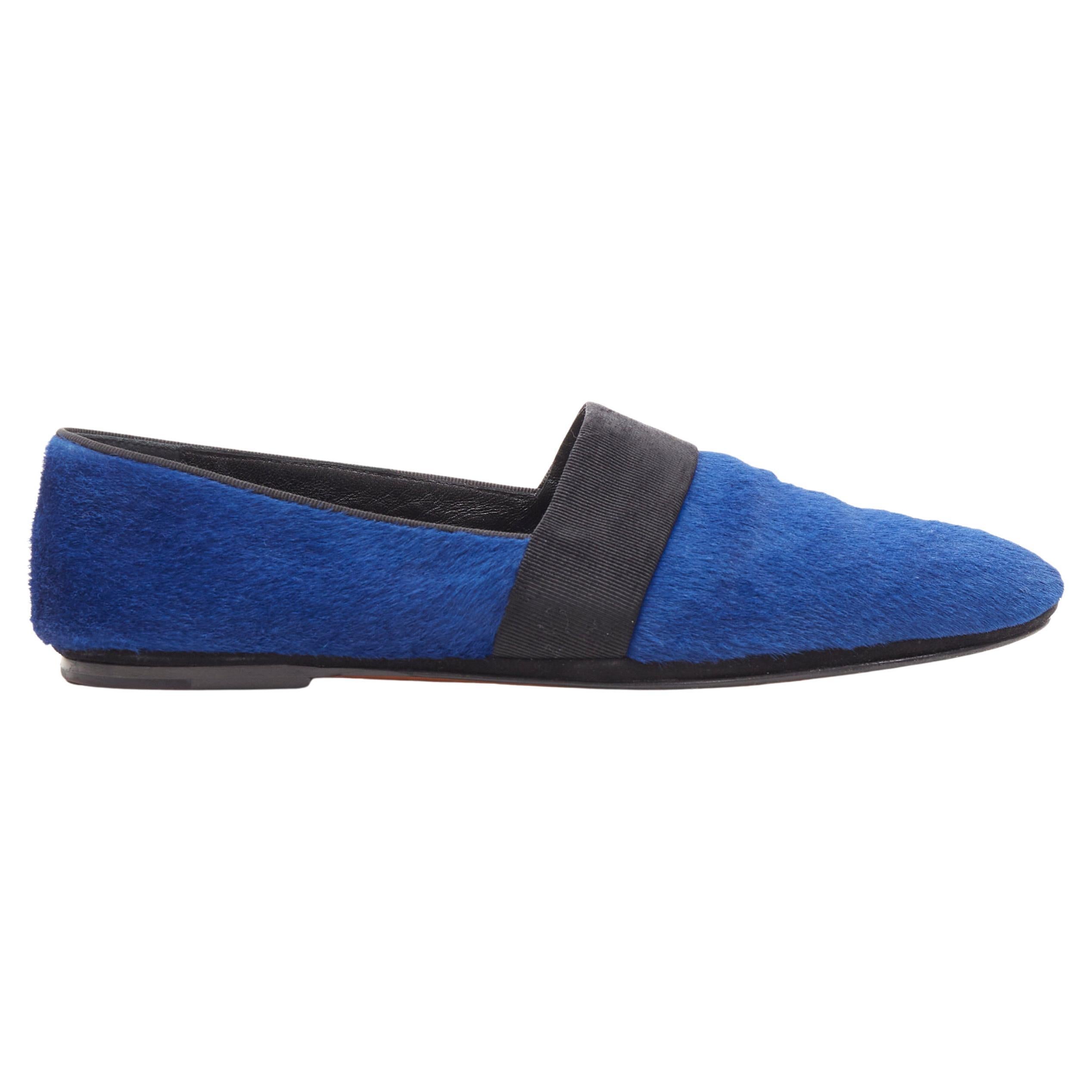 Céline Philo - Chaussures plates à ruban gros-grain en poil de poney bleu EU37,5