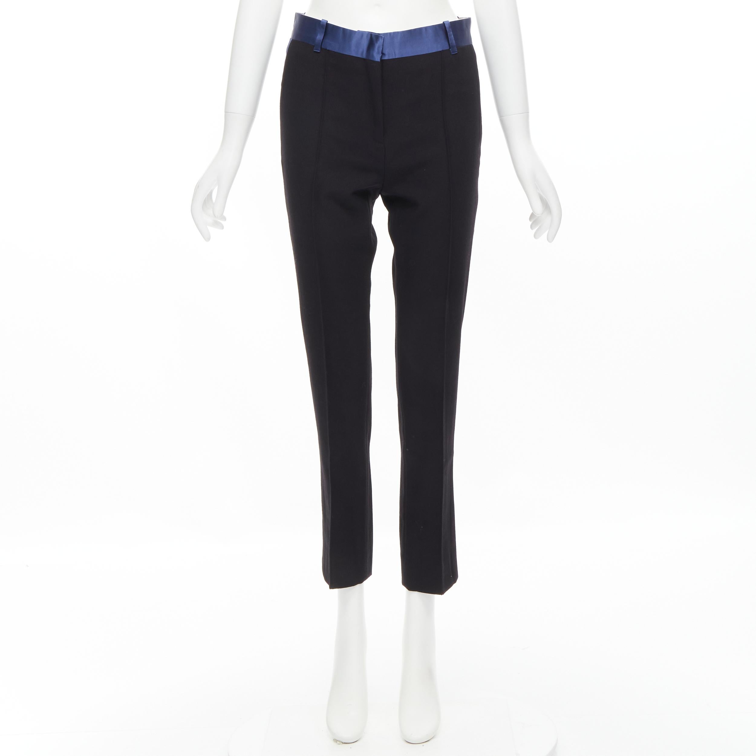 OLD CELINE Phoebe Philo blue silk trimmed black wool pleated trousers FR34 XS 3