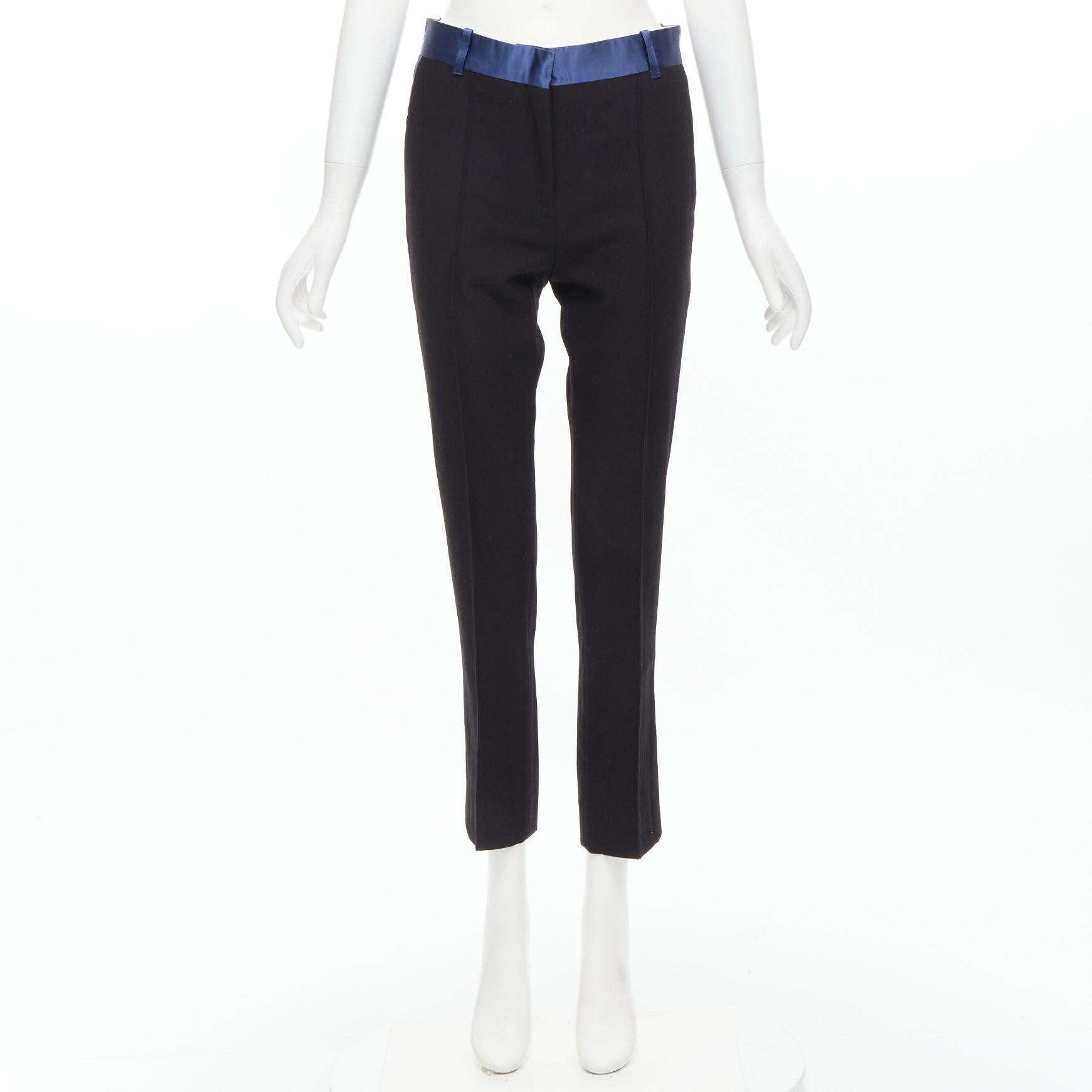 OLD CELINE Phoebe Philo blue silk trimmed black wool pleated trousers FR34 XS For Sale 5