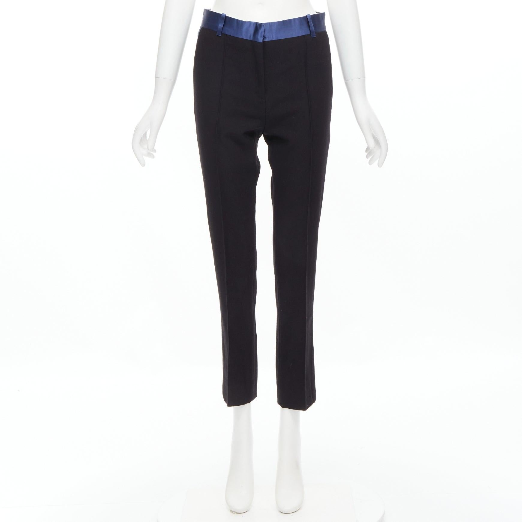 OLD CELINE Phoebe Philo blue silk trimmed black wool pleated trousers FR34 XS For Sale 6