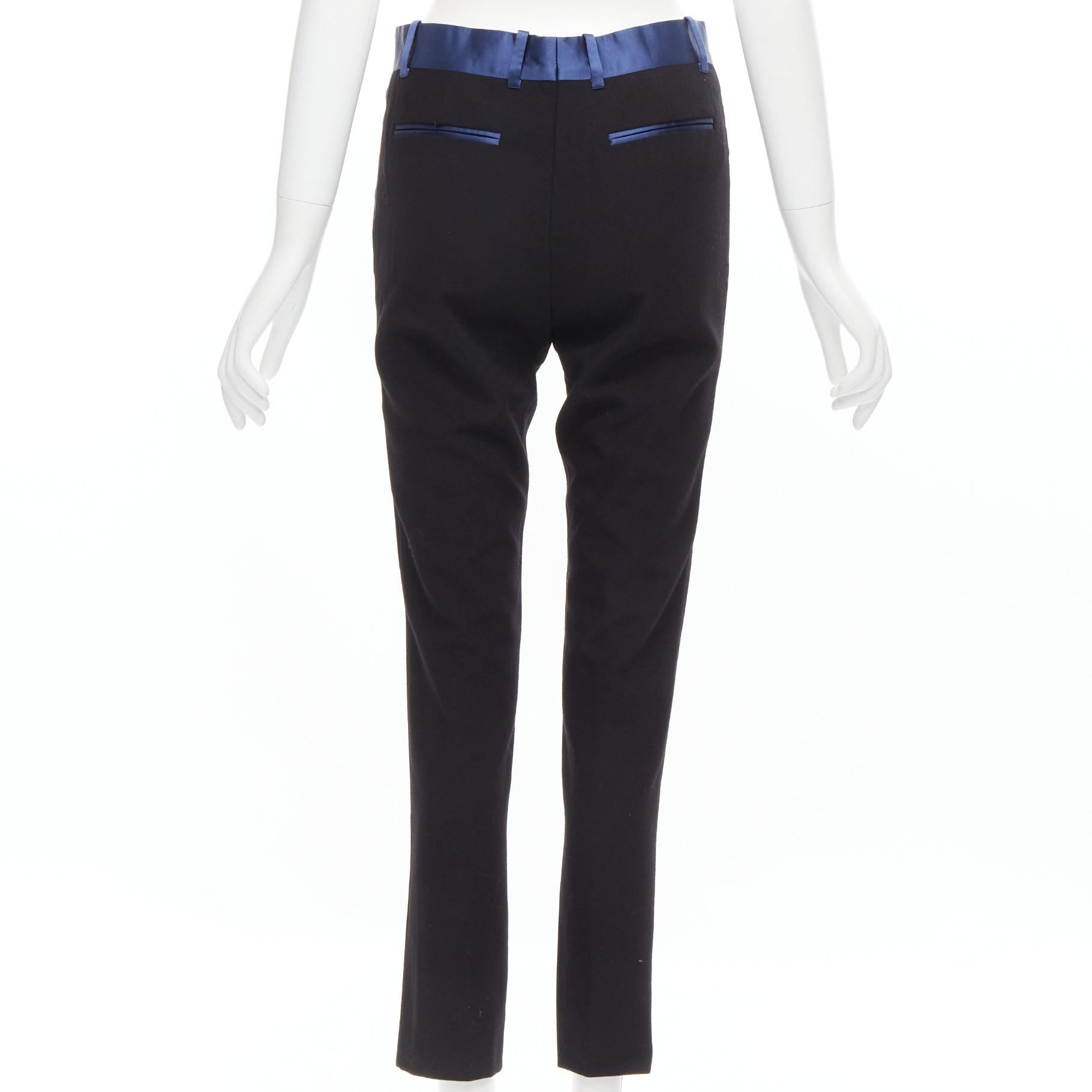 Women's OLD CELINE Phoebe Philo blue silk trimmed black wool pleated trousers FR34 XS For Sale