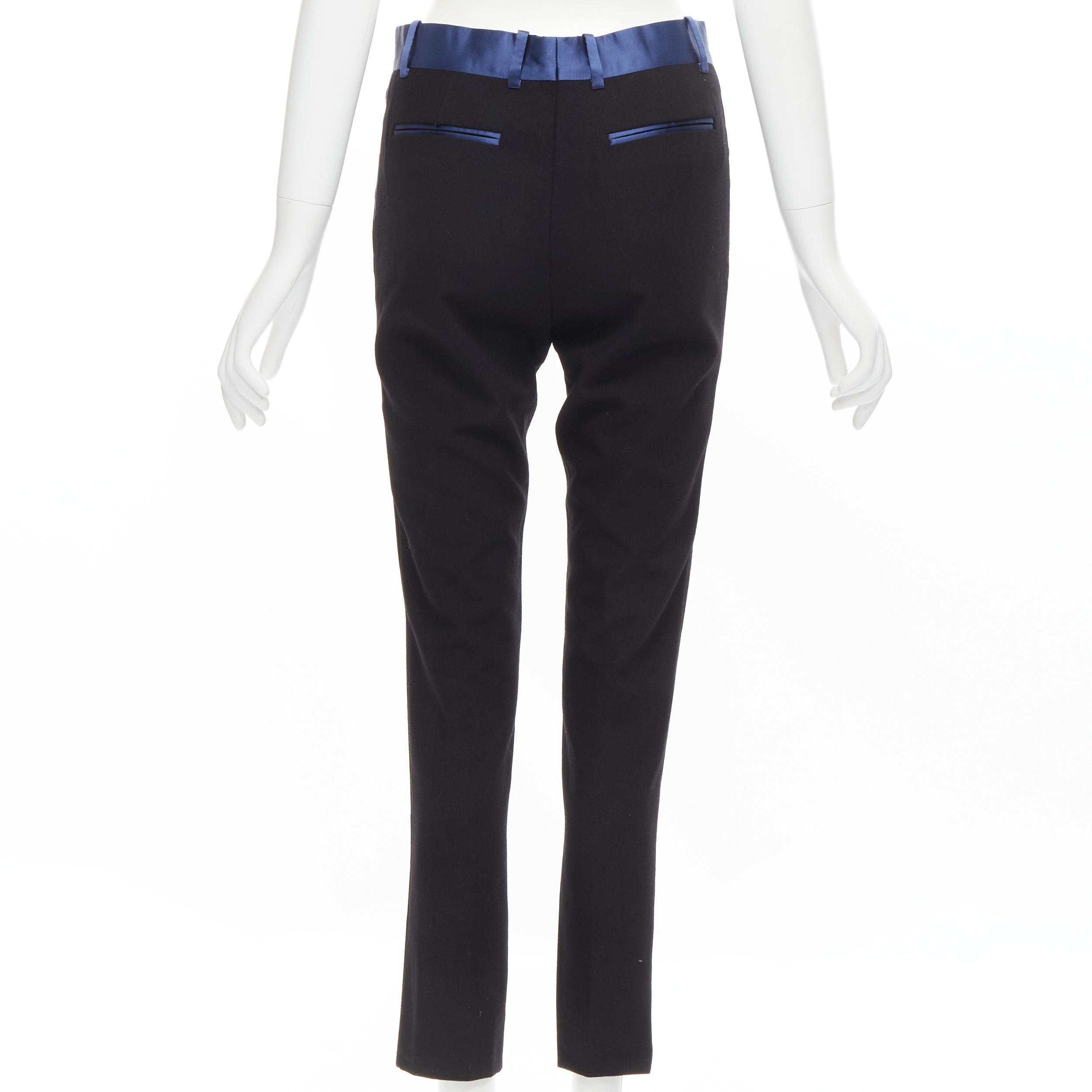 OLD CELINE Phoebe Philo blue silk trimmed black wool pleated trousers FR34 XS In Good Condition In Hong Kong, NT