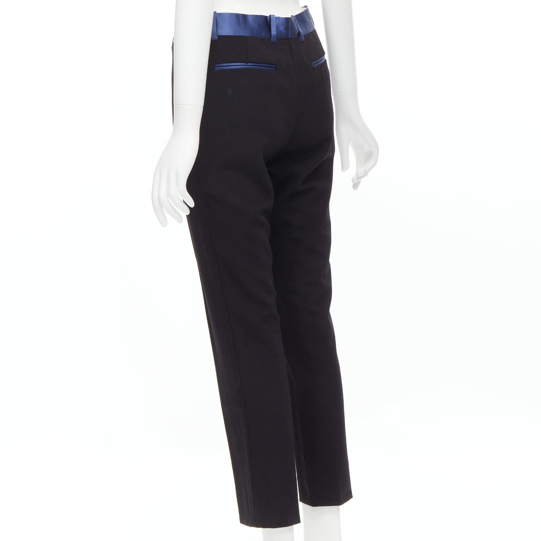 OLD CELINE Phoebe Philo blue silk trimmed black wool pleated trousers FR34 XS For Sale 1