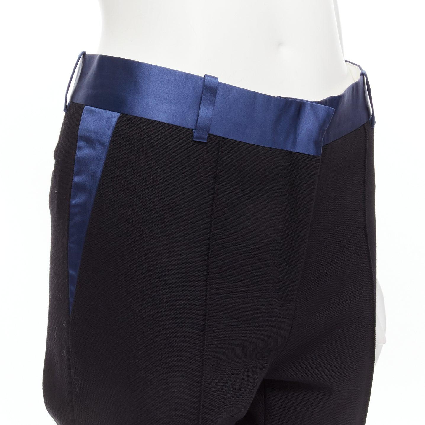 OLD CELINE Phoebe Philo blue silk trimmed black wool pleated trousers FR34 XS For Sale 2