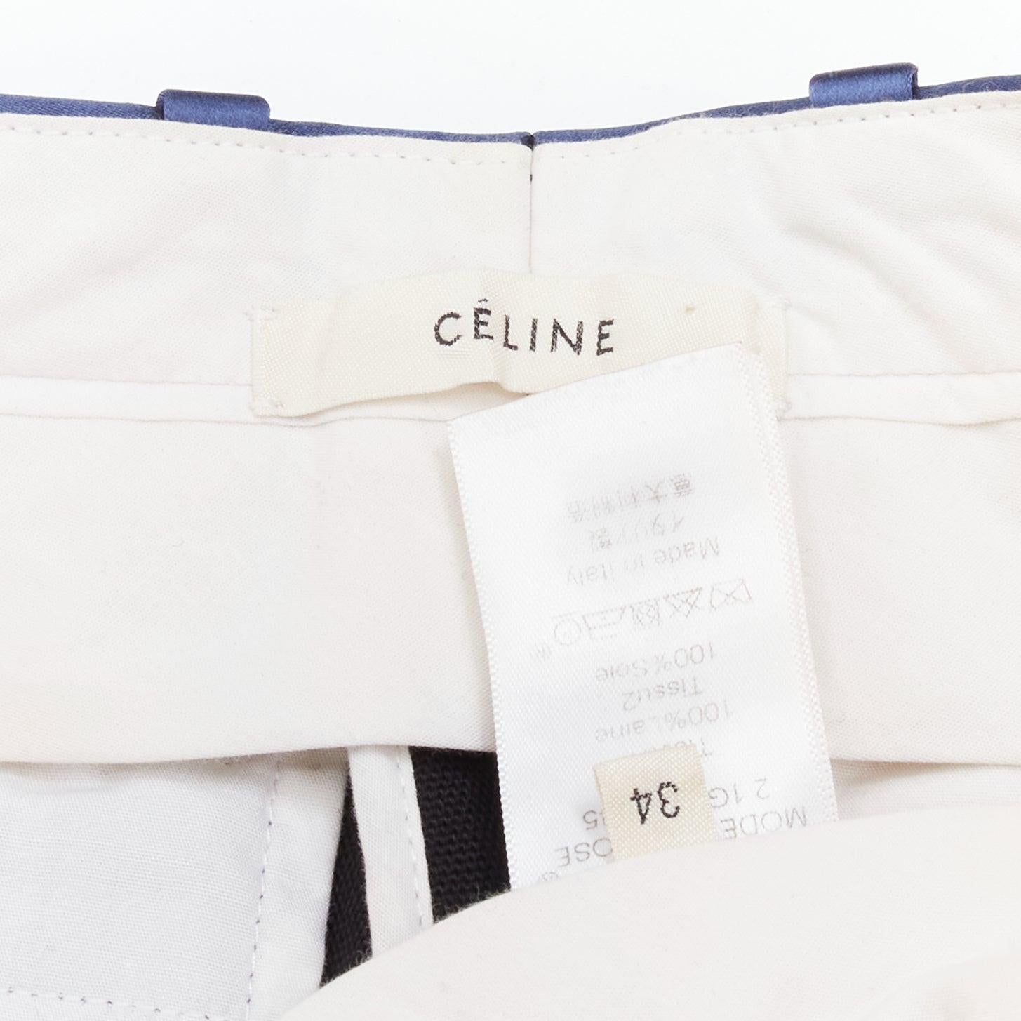 OLD CELINE Phoebe Philo blue silk trimmed black wool pleated trousers FR34 XS For Sale 4