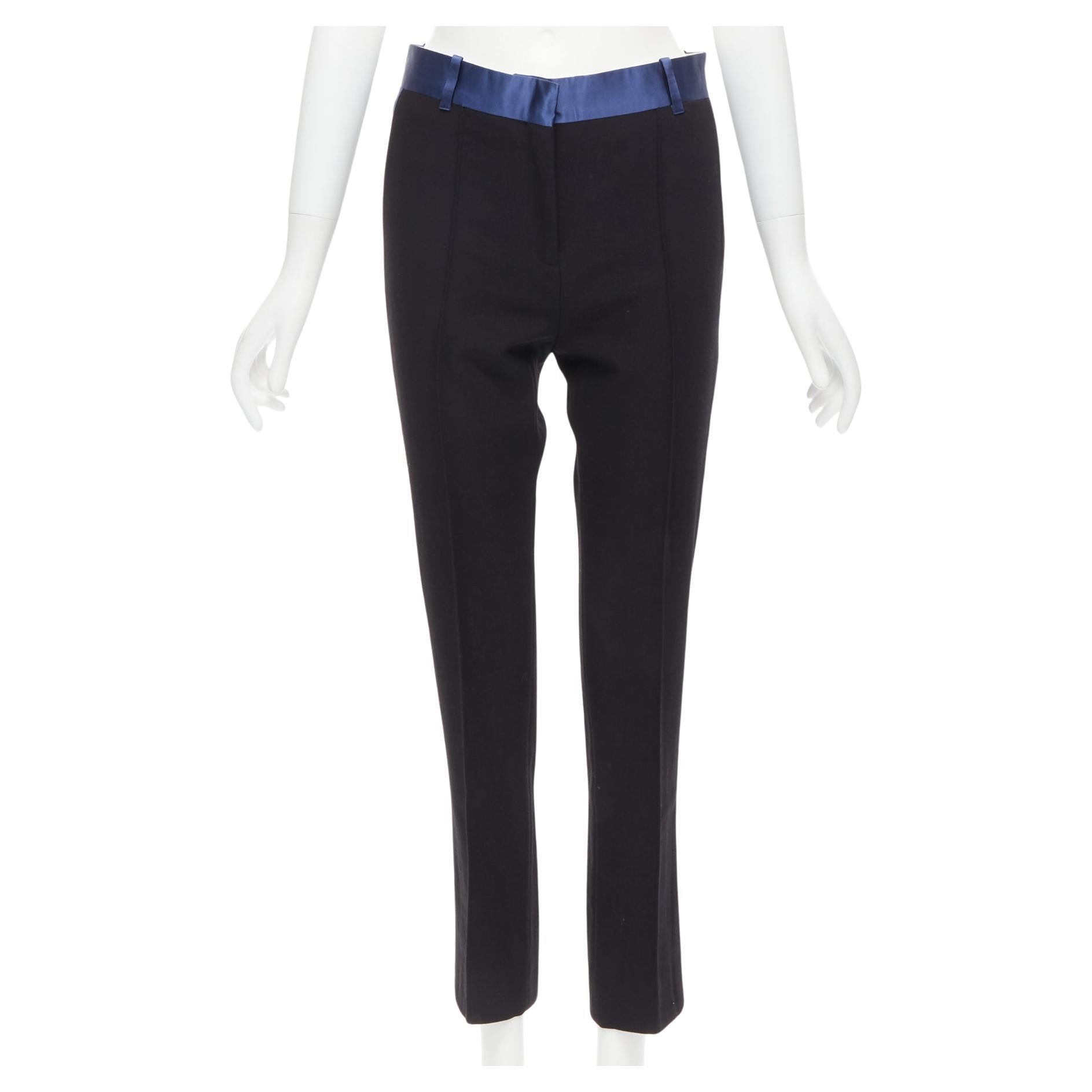 OLD CELINE Phoebe Philo blue silk trimmed black wool pleated trousers FR34 XS For Sale