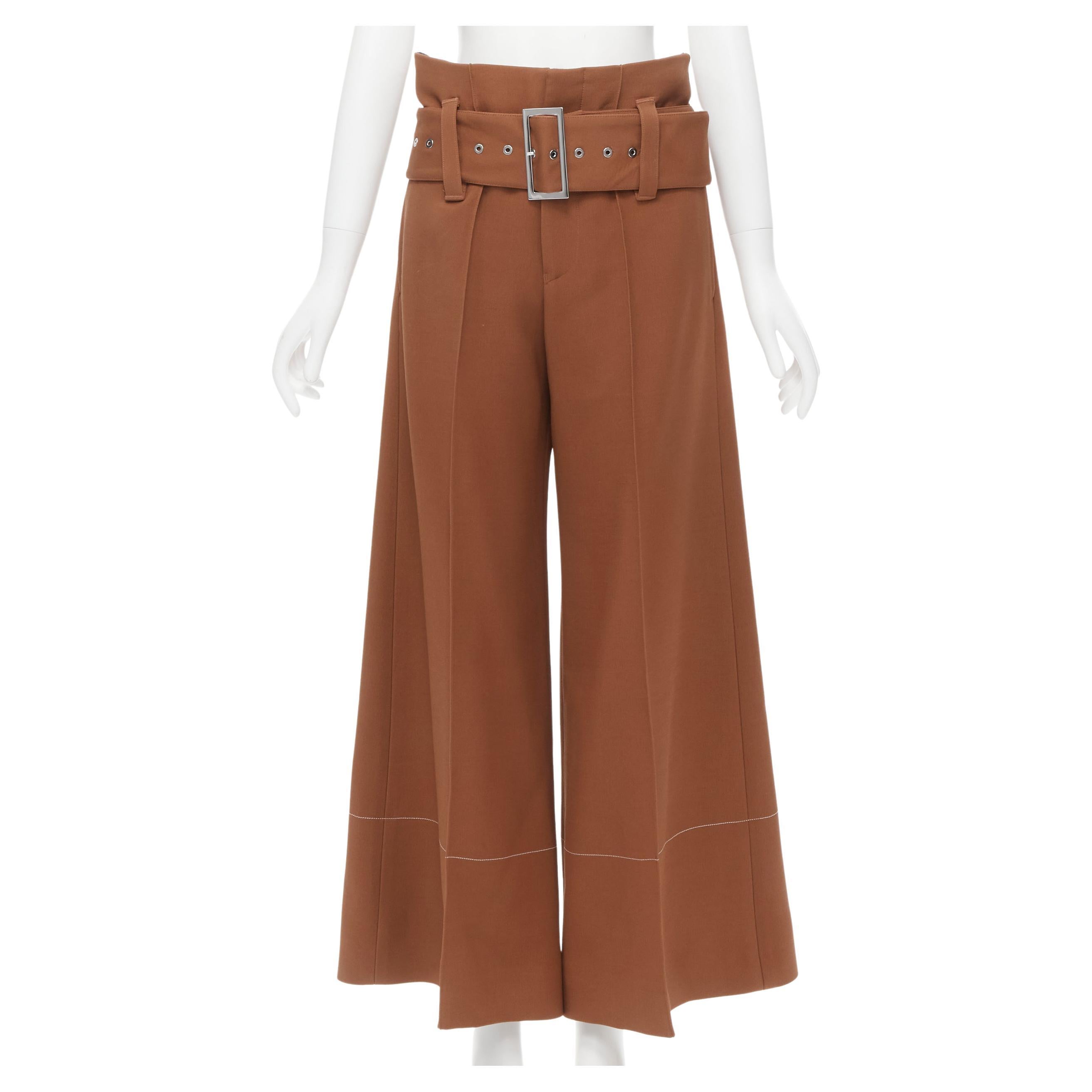 OLD CELINE Phoebe Philo brown belted overstitch wide leg pants FR36 S