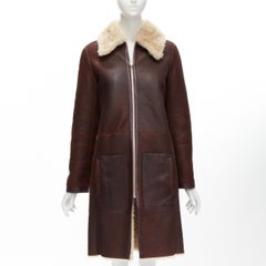 OLD CELINE Phoebe Philo brown lambskin sheep shearling fur reversible coat FR36