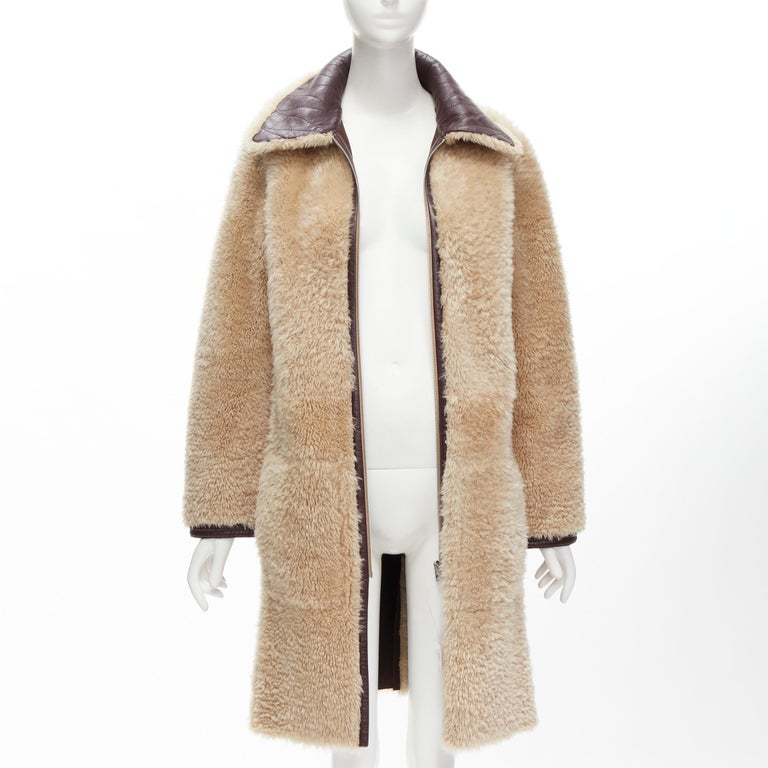 OLD CELINE Phoebe Philo brown lambskin sheep shearling fur reversible coat  FR36 For Sale at 1stDibs