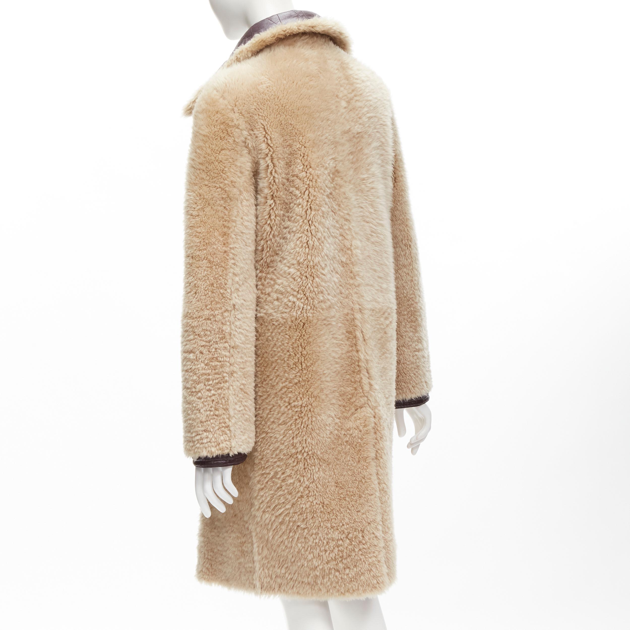 Women's OLD CELINE Phoebe Philo brown lambskin sheep shearling fur reversible coat FR36