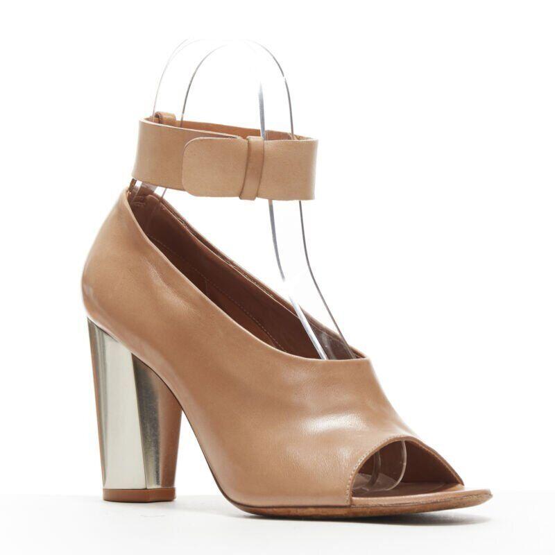 OLD CELINE Phoebe Philo brown leather open toe silver metal glove heel ...