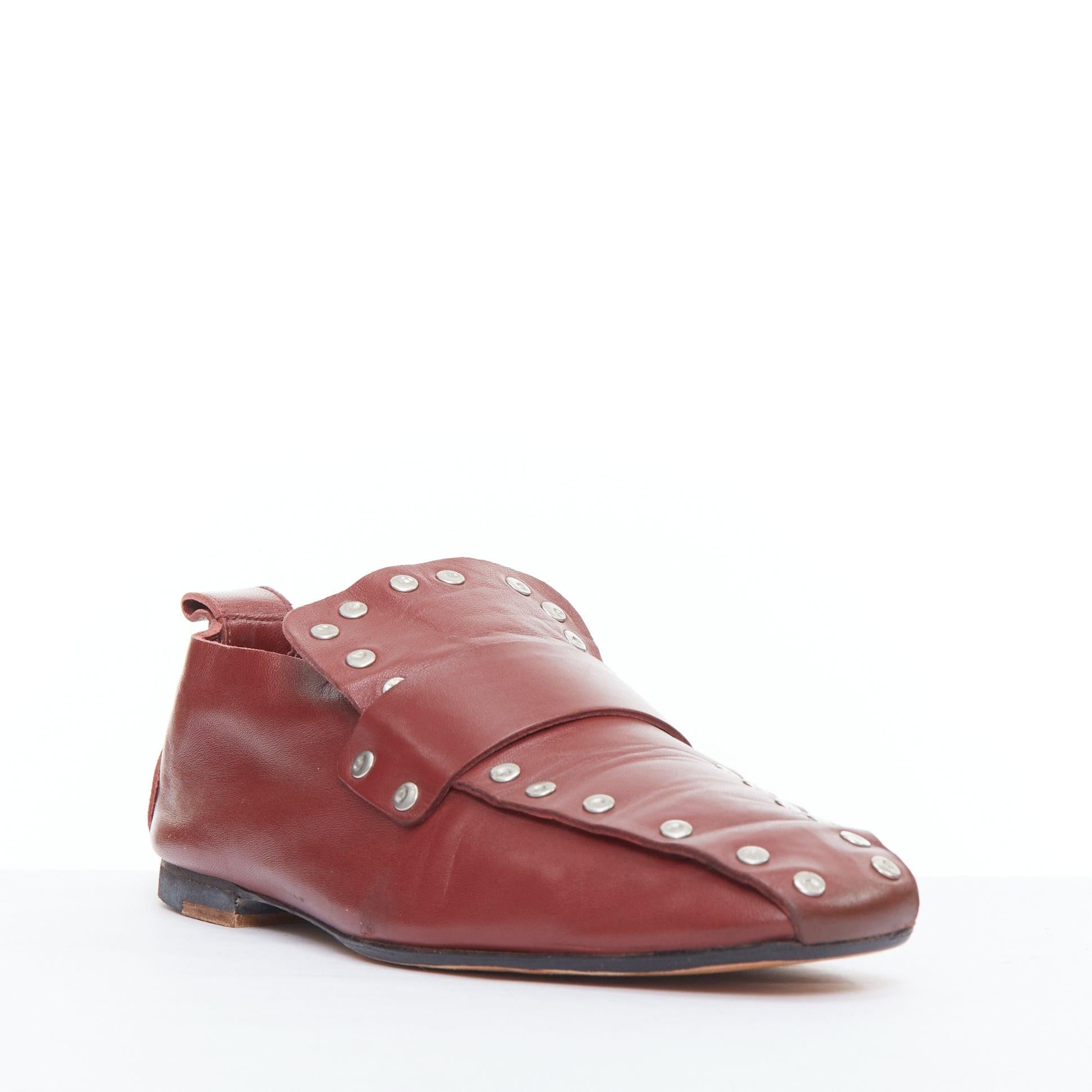 Brown OLD CELINE Phoebe Philo burgundy silver stud loafer flats EU36.5
