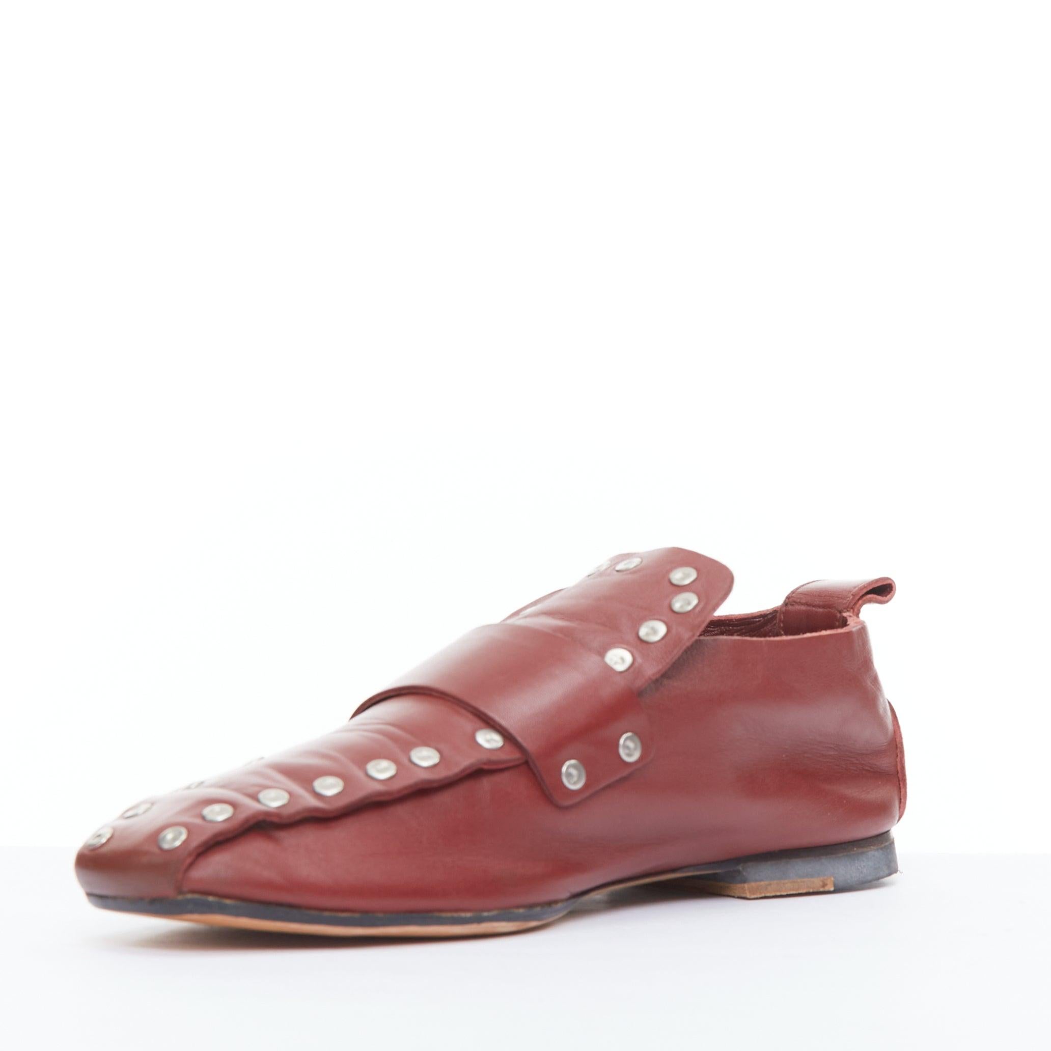 OLD CELINE Phoebe Philo burgundy silver stud loafer flats EU36.5 In Fair Condition In Hong Kong, NT