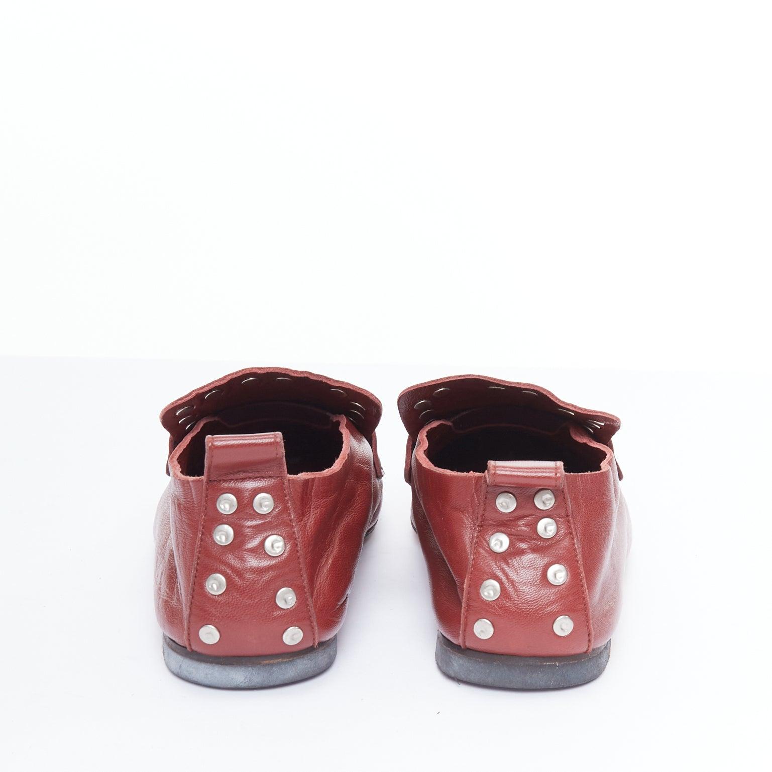 Women's OLD CELINE Phoebe Philo burgundy silver stud loafer flats EU36.5