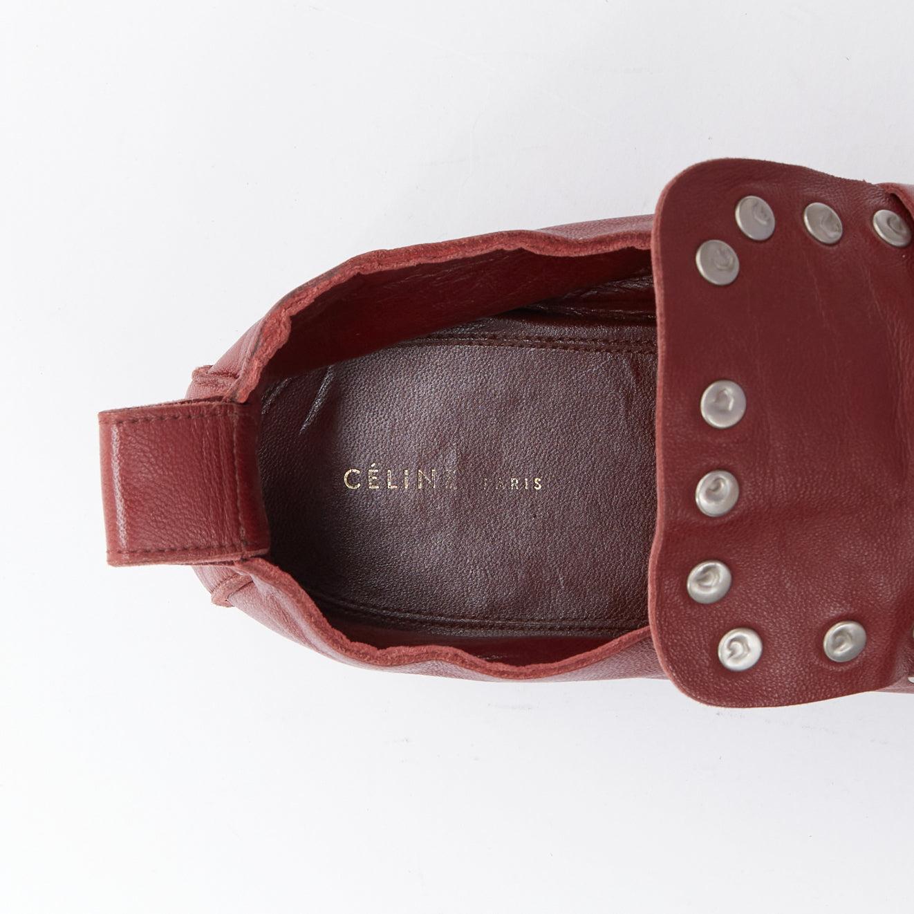 OLD CELINE Phoebe Philo burgundy silver stud loafer flats EU36.5 4