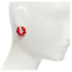 OLD CELINE Phoebe Philo Byzantine red enamel crystal pearl hoop earrings