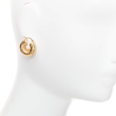 OLD CELINE Phoebe Philo chunky ribbed Croissant gold brass hoop earrings Pair