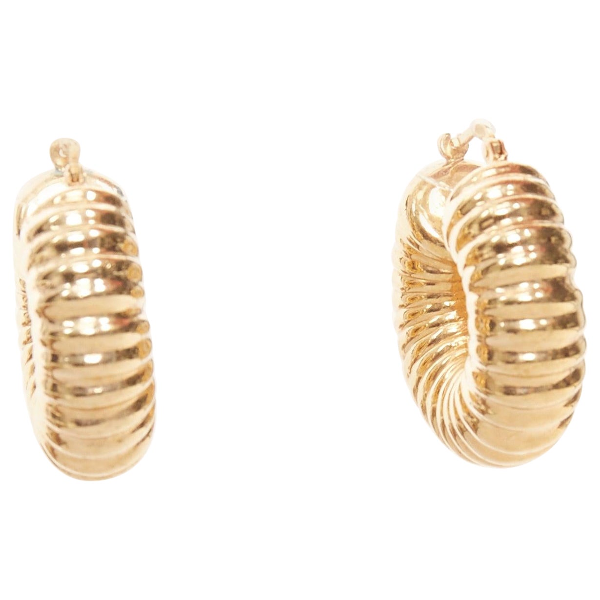 OLD CELINE Phoebe Philo chunky ribbed Croissant gold brass hoop earrings Pair