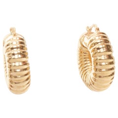 OLD CELINE Phoebe Philo chunky ribbed Croissant gold brass hoop earrings Pair