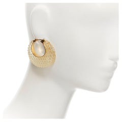 OLD CELINE Phoebe Philo clear lucite quilted gold tone hoop earrings