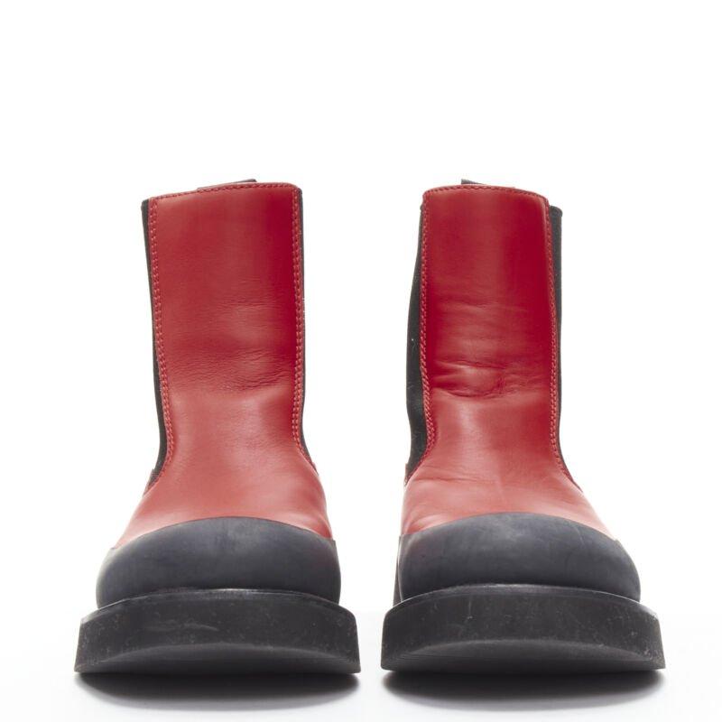 Black OLD CELINE Phoebe Philo Country red leather black rubber chunky ankle boot EU37 For Sale