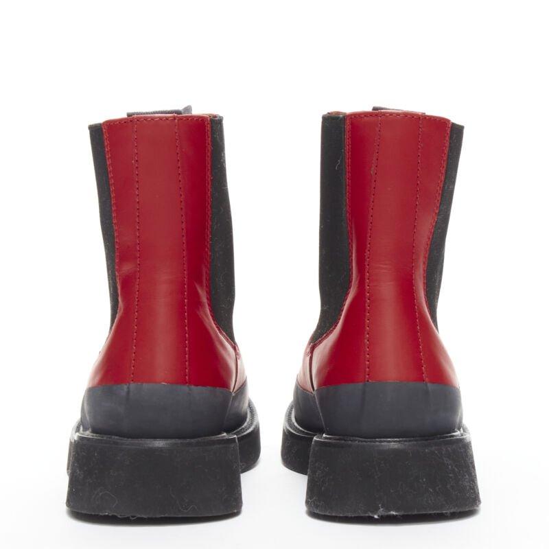 Women's OLD CELINE Phoebe Philo Country red leather black rubber chunky ankle boot EU37 For Sale
