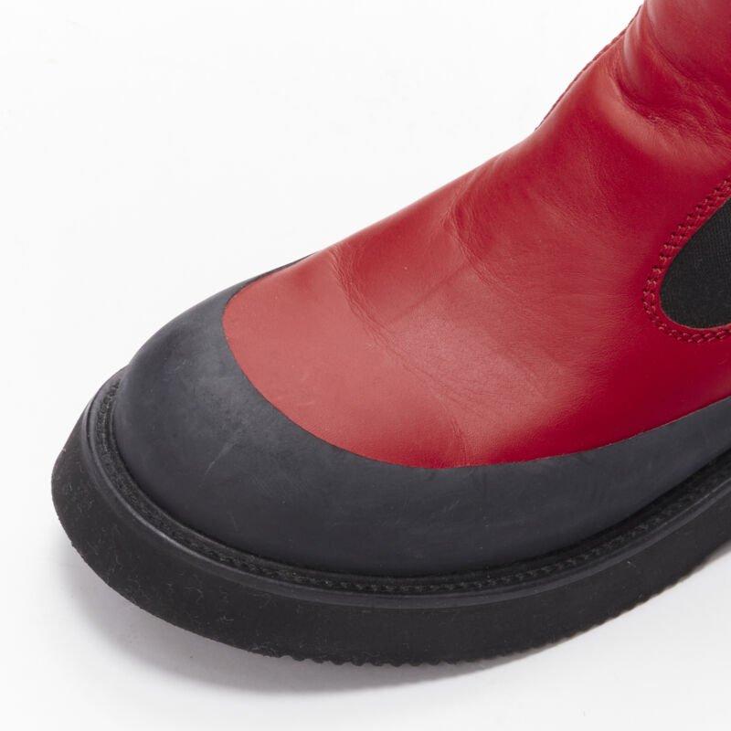 OLD CELINE Phoebe Philo Country red leather black rubber chunky ankle boot EU37 For Sale 2