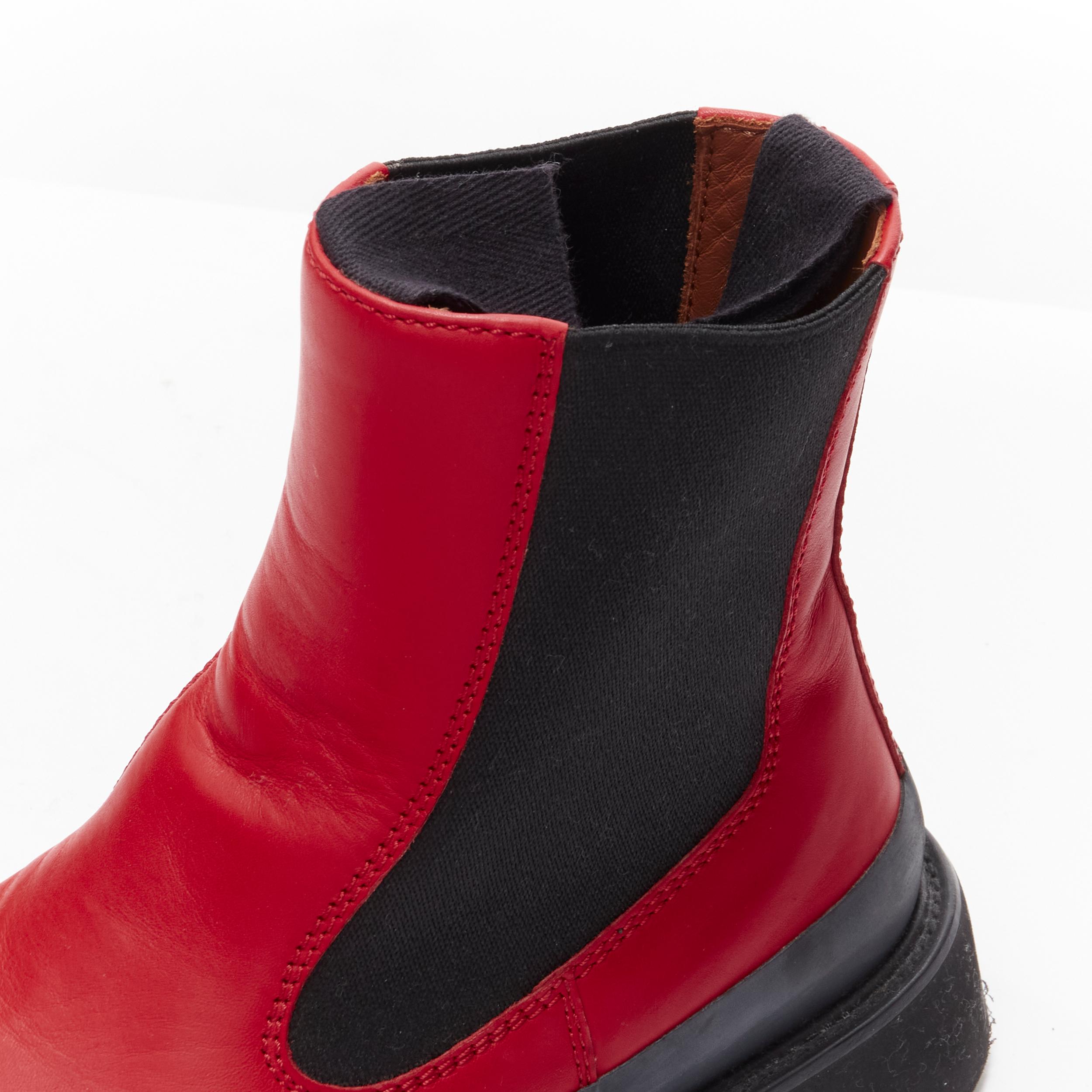 Women's OLD CELINE Phoebe Philo Country red leather black rubber chunky ankle boot EU37 For Sale