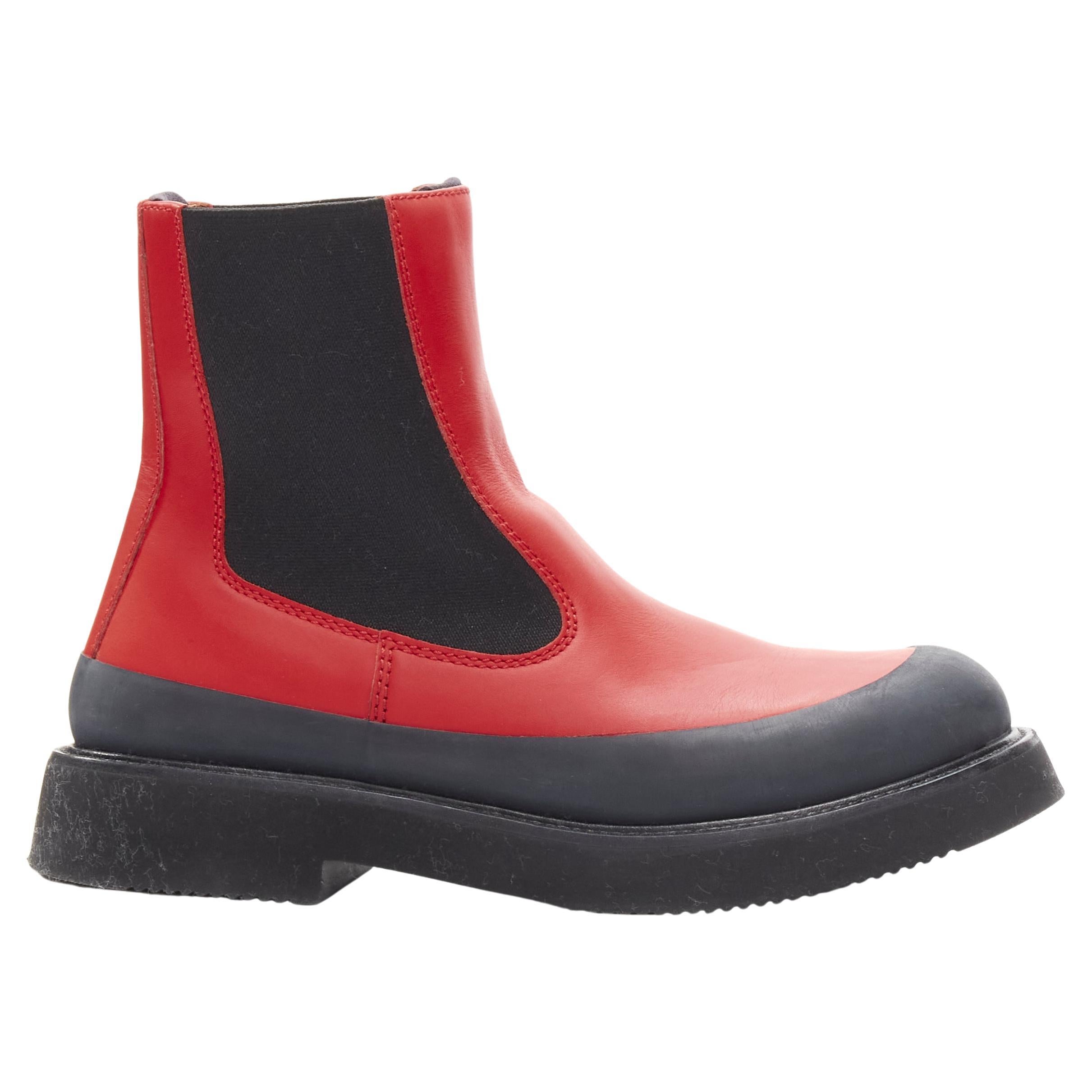 OLD CELINE Phoebe Philo Country red leather black rubber chunky ankle boot EU37 For Sale