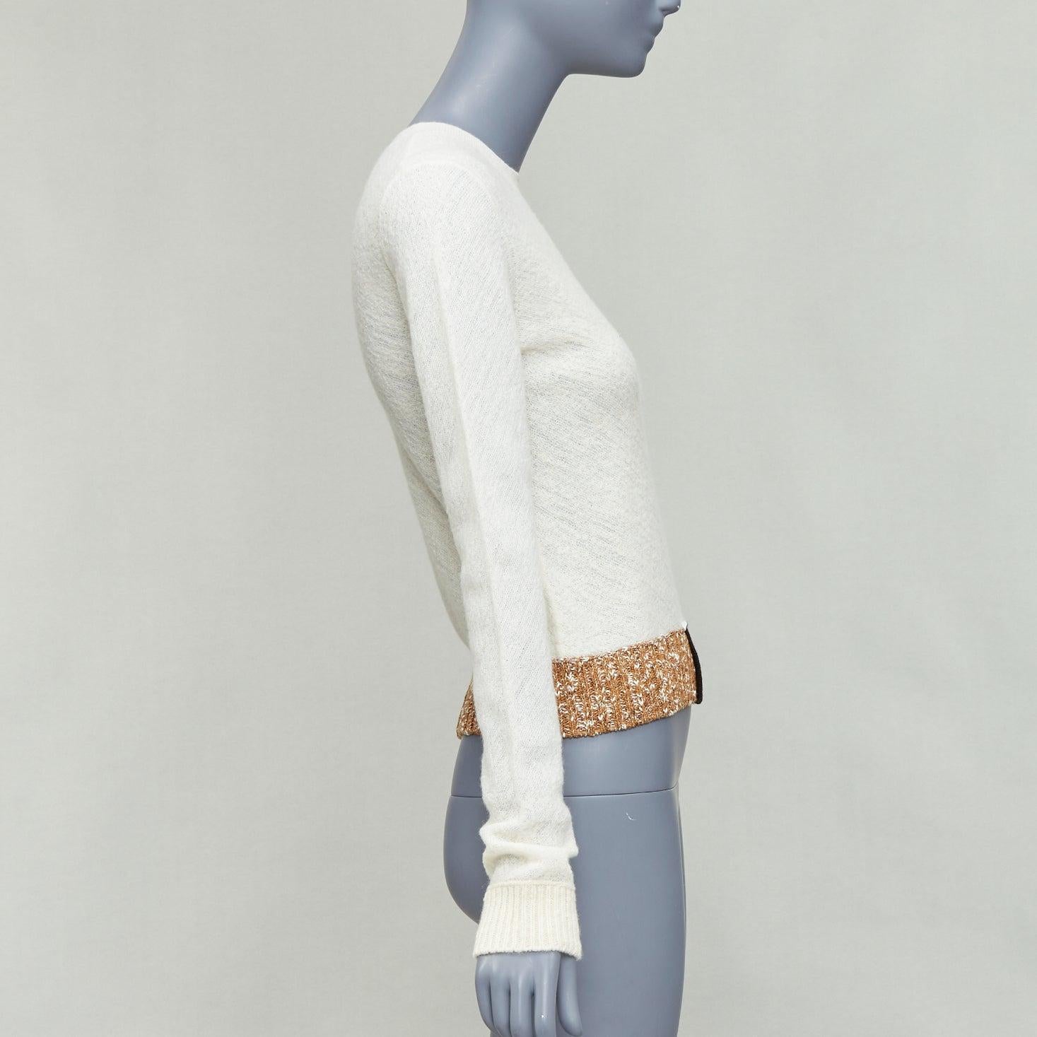 Pull OLD CELINE Phoebe Philo en laine crème noire à ourlet colorblock XS Excellent état - En vente à Hong Kong, NT