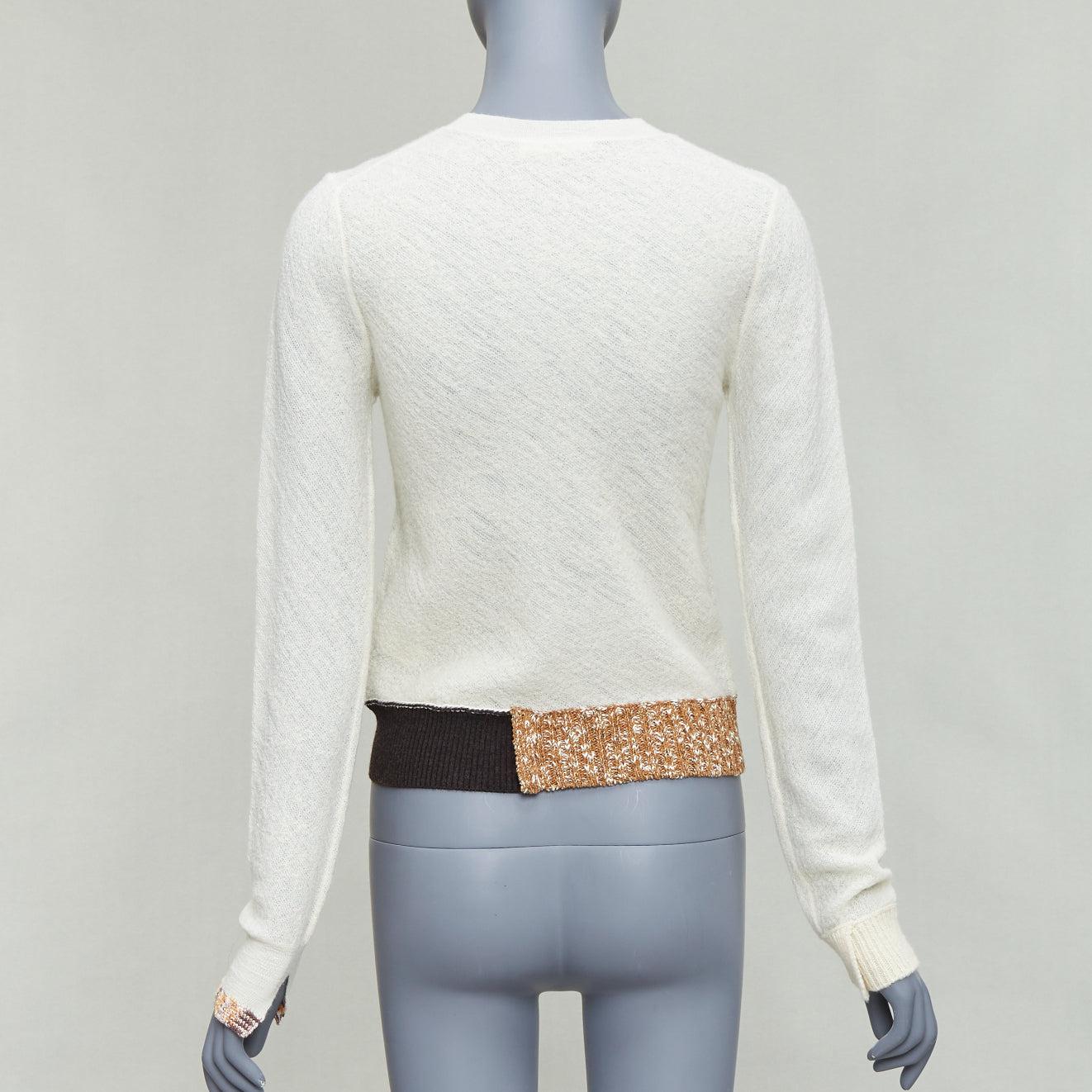 Pull OLD CELINE Phoebe Philo en laine crème noire à ourlet colorblock XS Pour femmes en vente