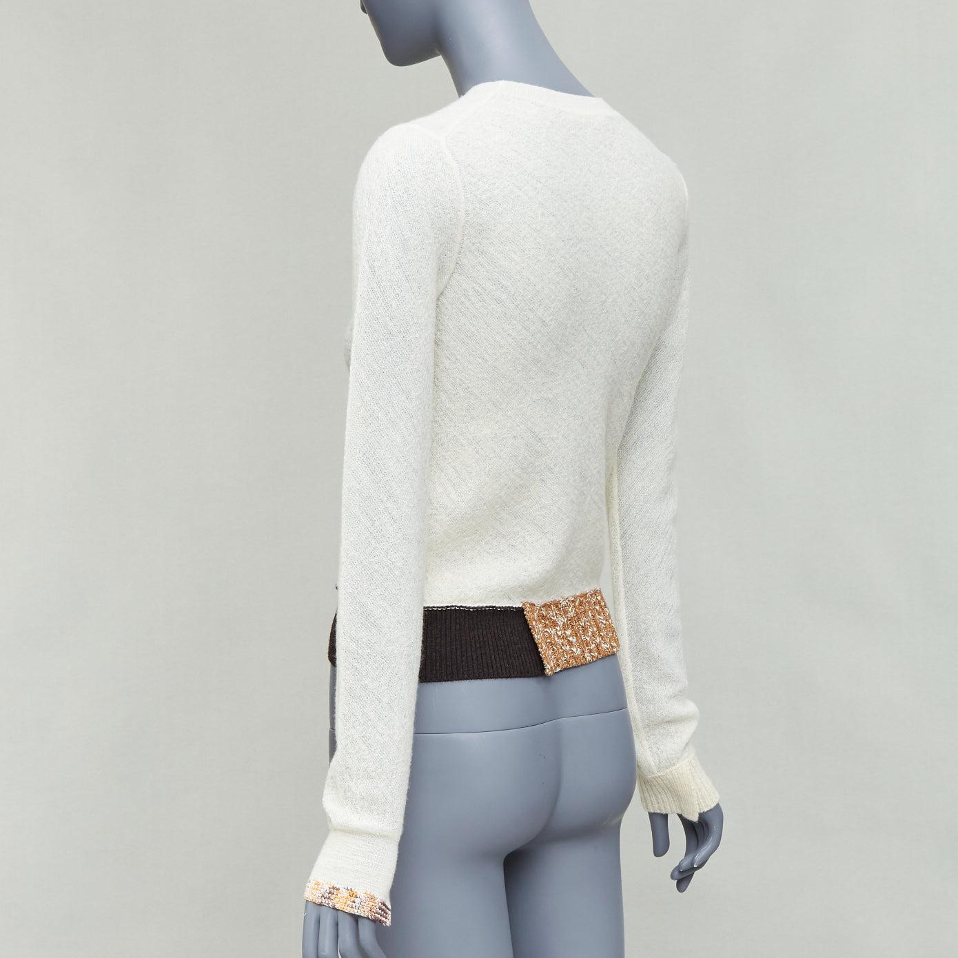 Pull OLD CELINE Phoebe Philo en laine crème noire à ourlet colorblock XS en vente 1