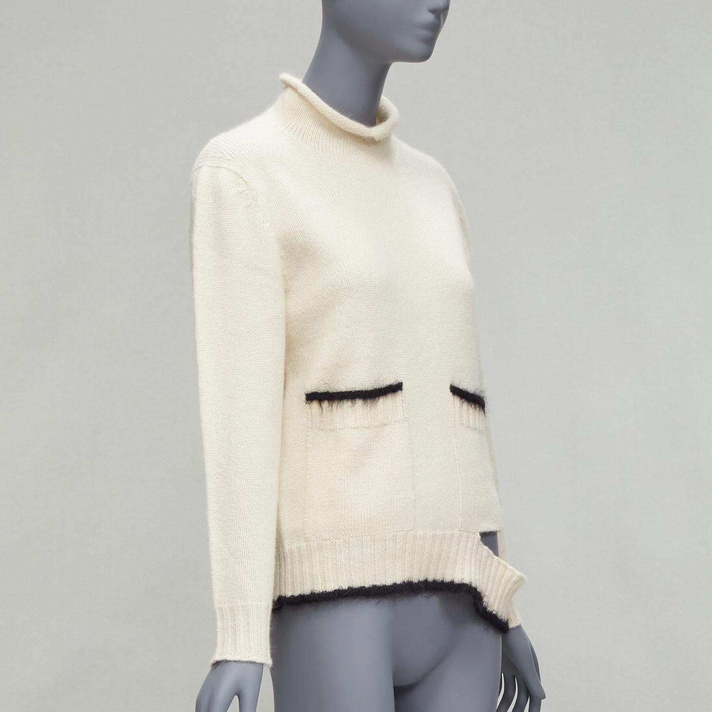 Beige OLD CELINE PHOEBE PHILO cream cashmere mohair cutout turtleneck sweater M For Sale