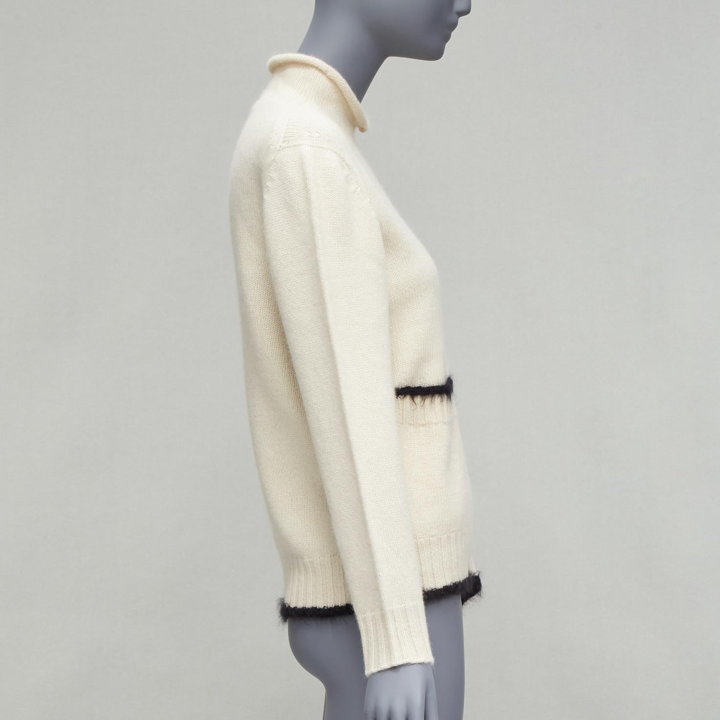 OLD CELINE PHOEBE PHILO cream cashmere mohair cutout turtleneck sweater M In Excellent Condition For Sale In Hong Kong, NT