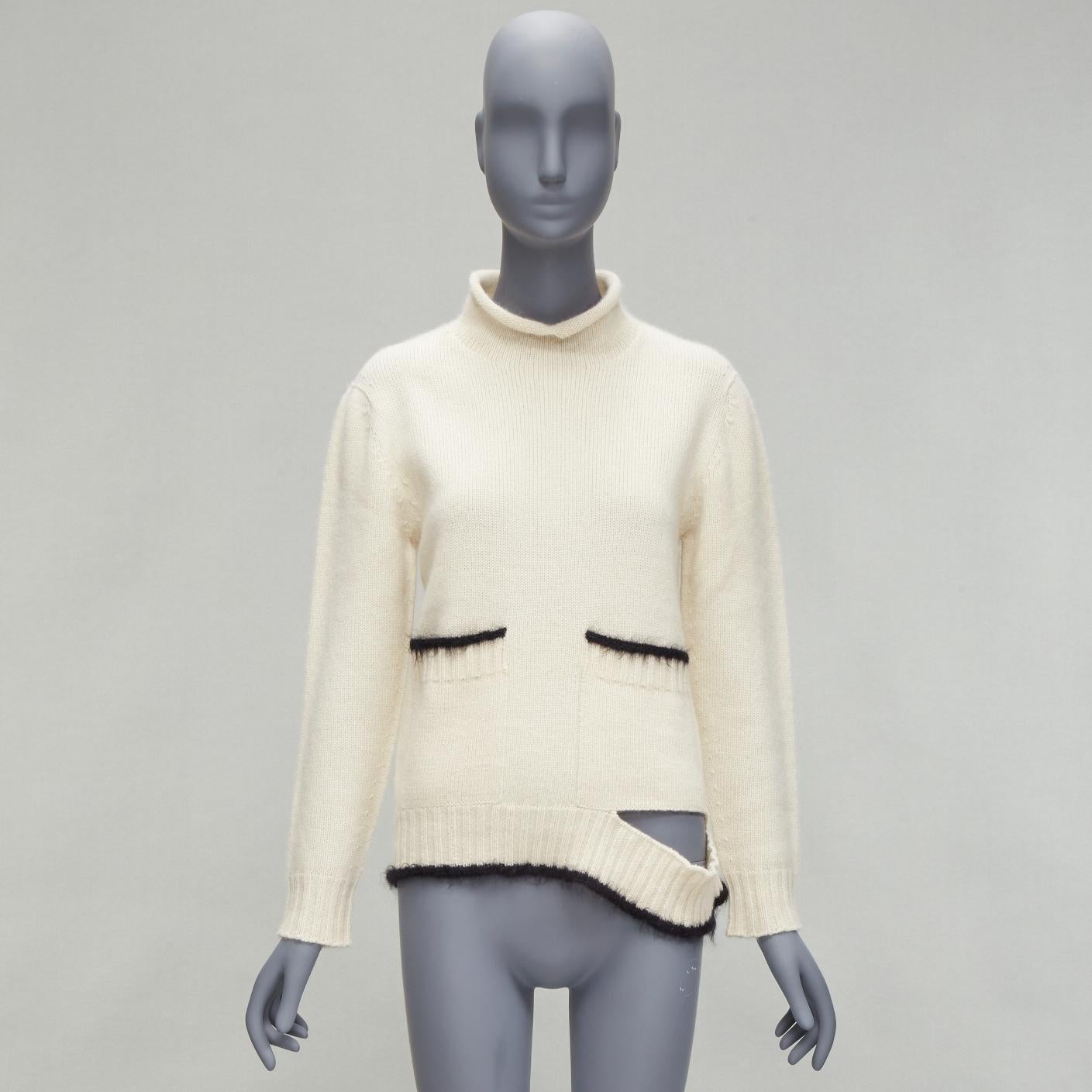 OLD CELINE PHOEBE PHILO cream cashmere mohair cutout turtleneck sweater M For Sale 4