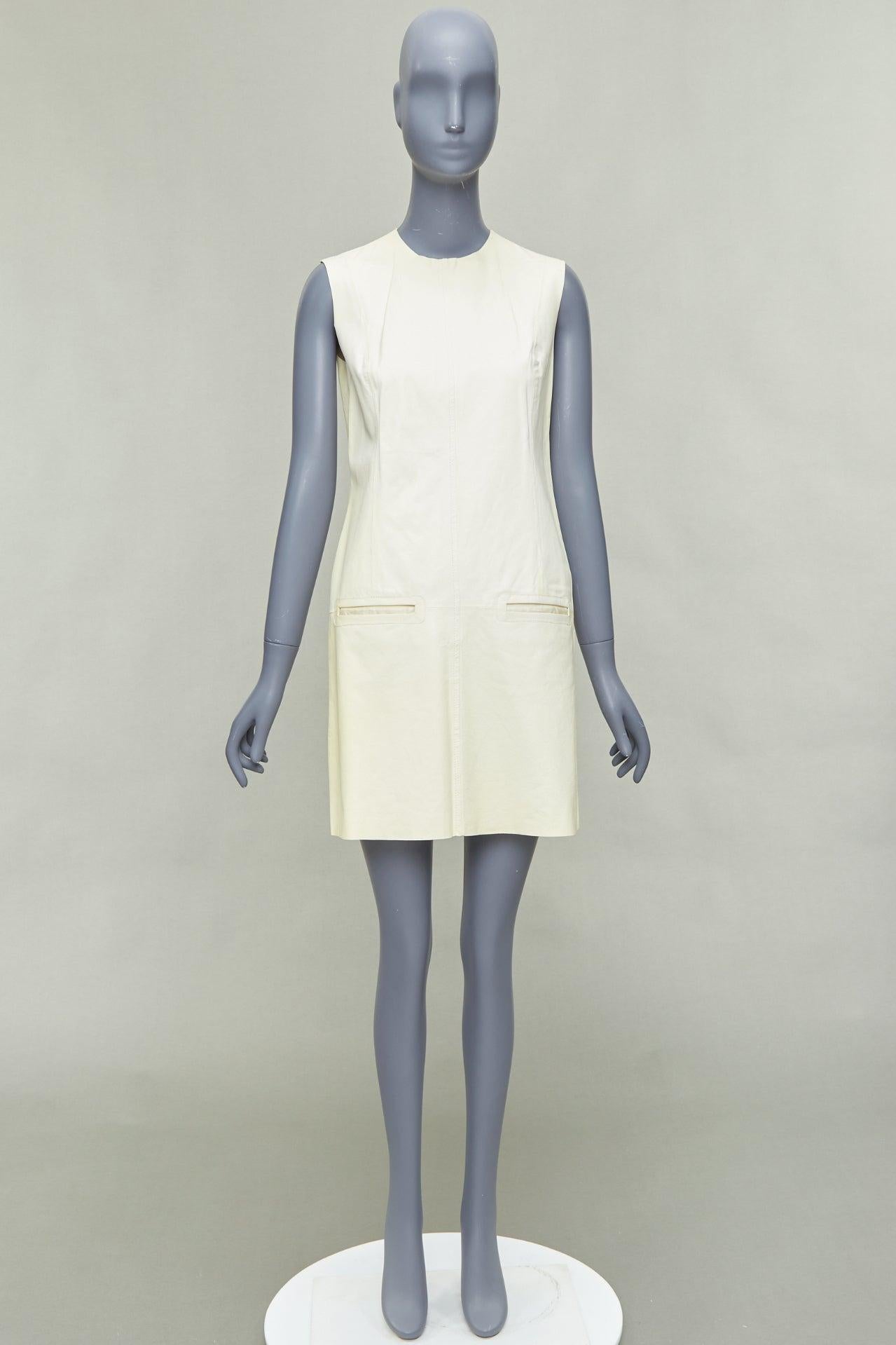 OLD CELINE Phoebe Philo cream kangaroo leather pocketed shift dress FR36 S For Sale 6