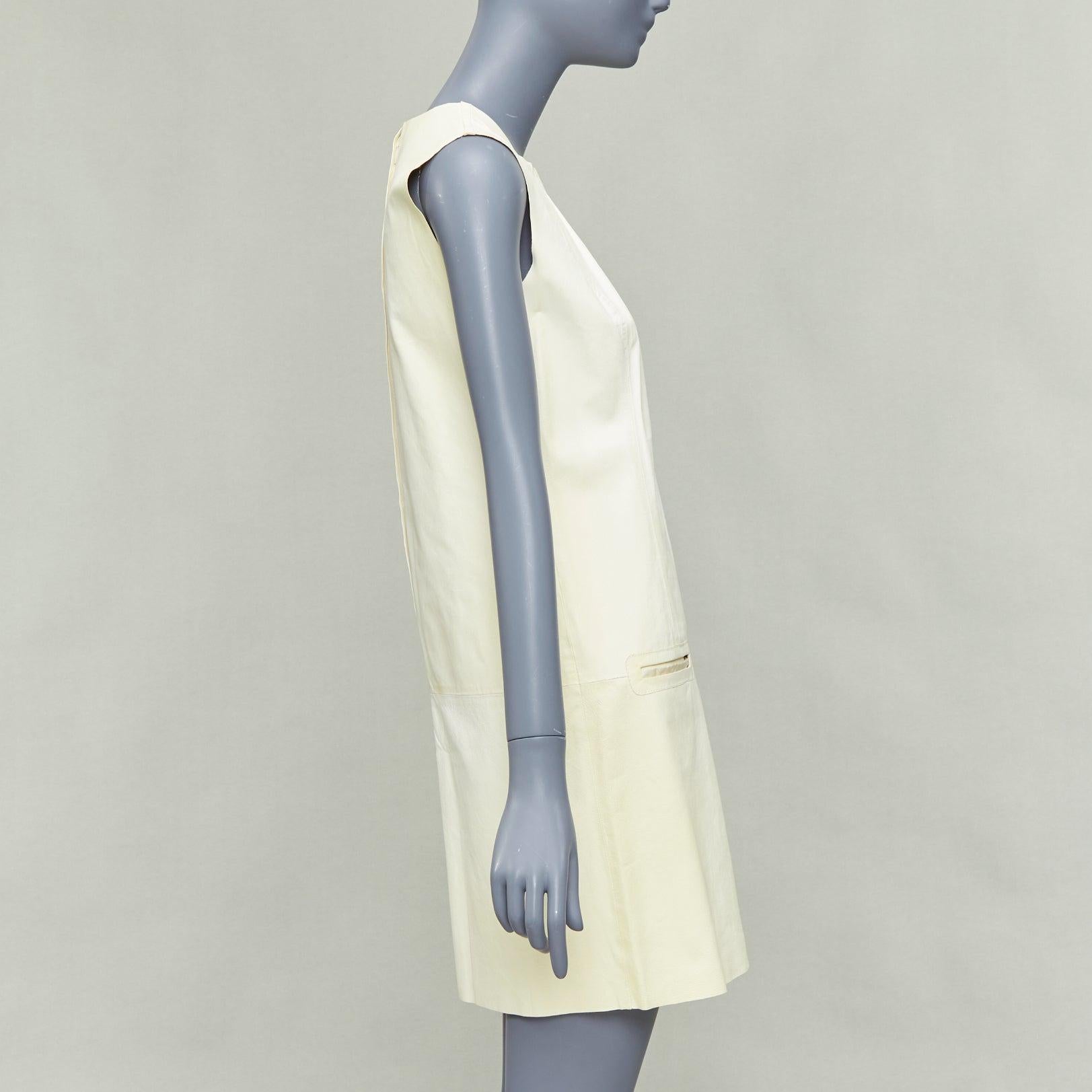 OLD CELINE Phoebe Philo cream kangaroo leather pocketed shift dress FR36 S In Fair Condition For Sale In Hong Kong, NT