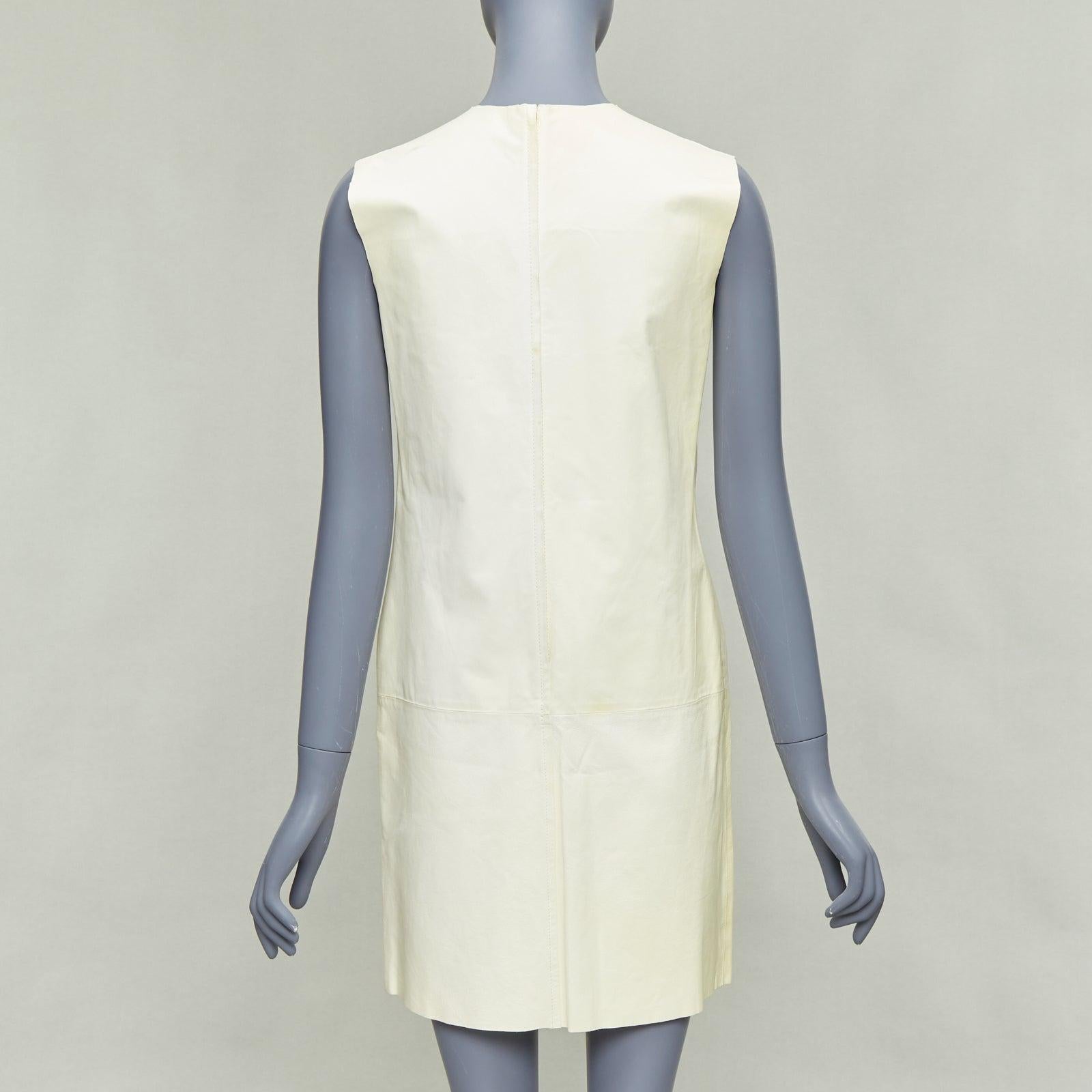 Women's OLD CELINE Phoebe Philo cream kangaroo leather pocketed shift dress FR36 S For Sale