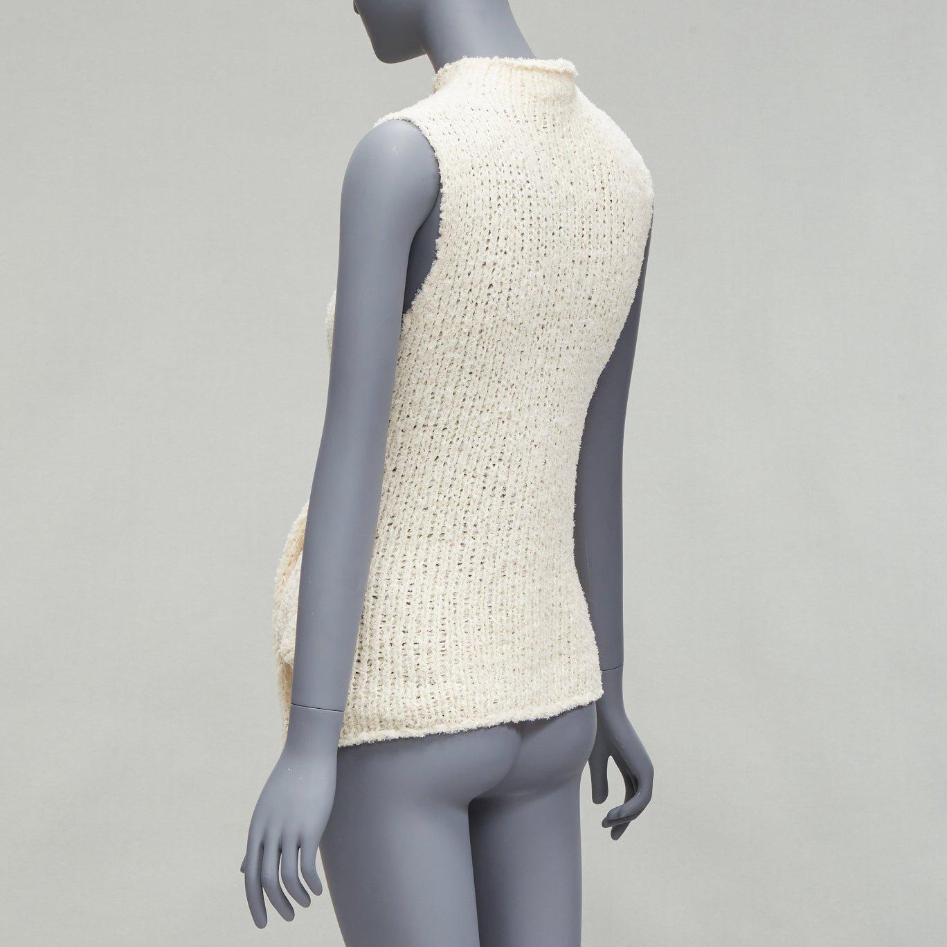 OLD CELINE Phoebe Philo cream raw cotton knit tie front sleeves sweater vest M 2