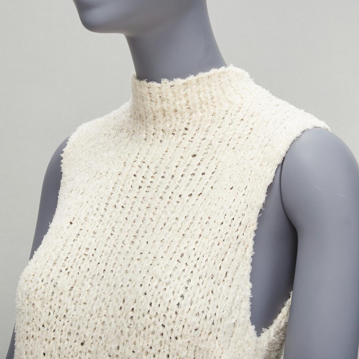 Women's OLD CELINE Phoebe Philo cream raw cotton knit tie front sleeves sweater vest M
