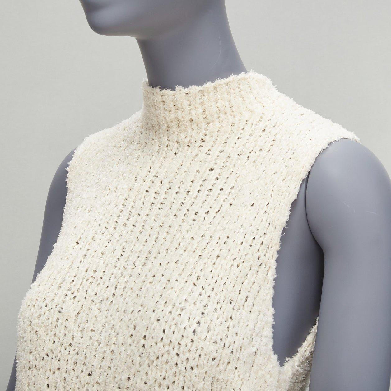 OLD CELINE Phoebe Philo cream raw cotton knit tie front sleeves sweater vest M 3