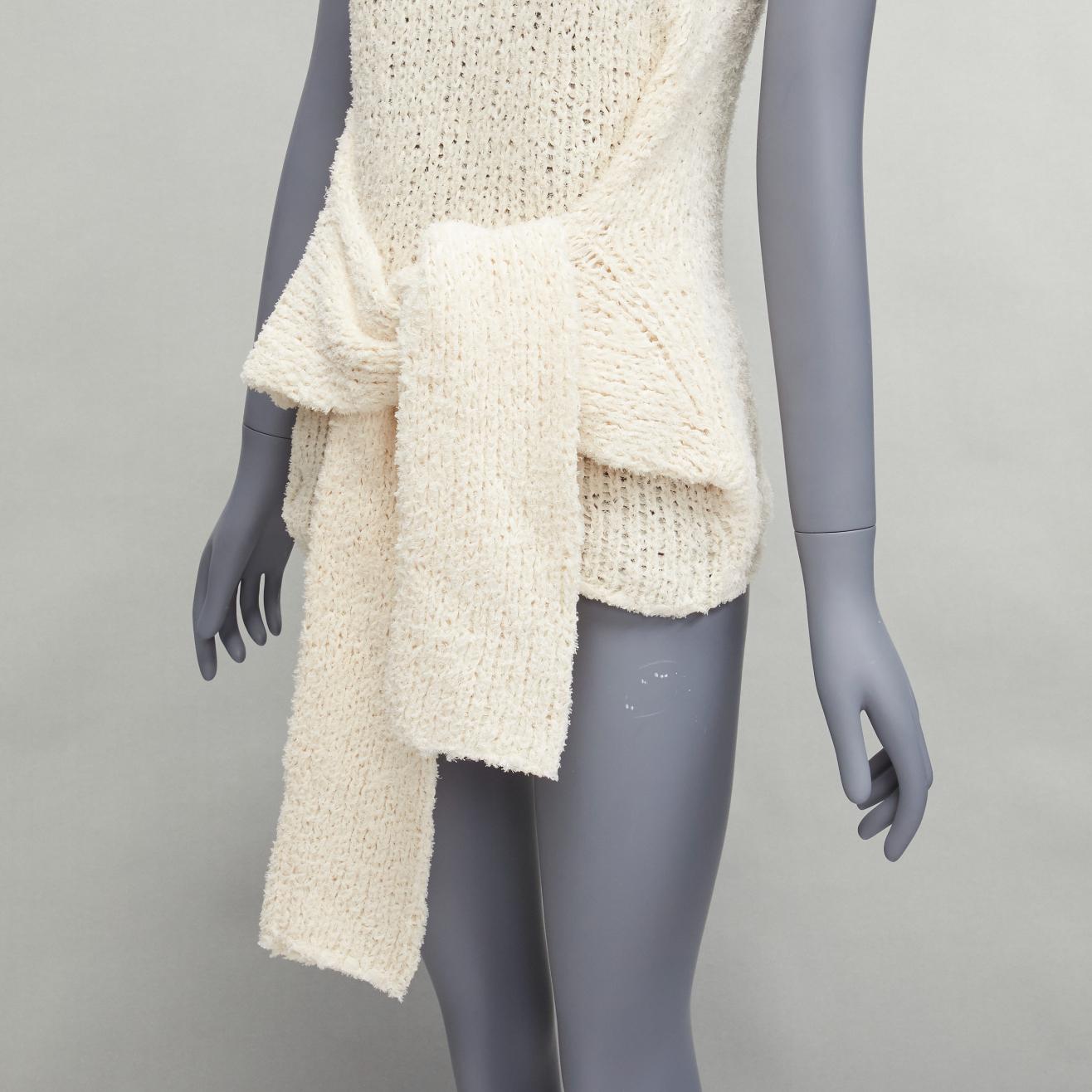 OLD CELINE Phoebe Philo cream raw cotton knit tie front sleeves sweater vest M 1