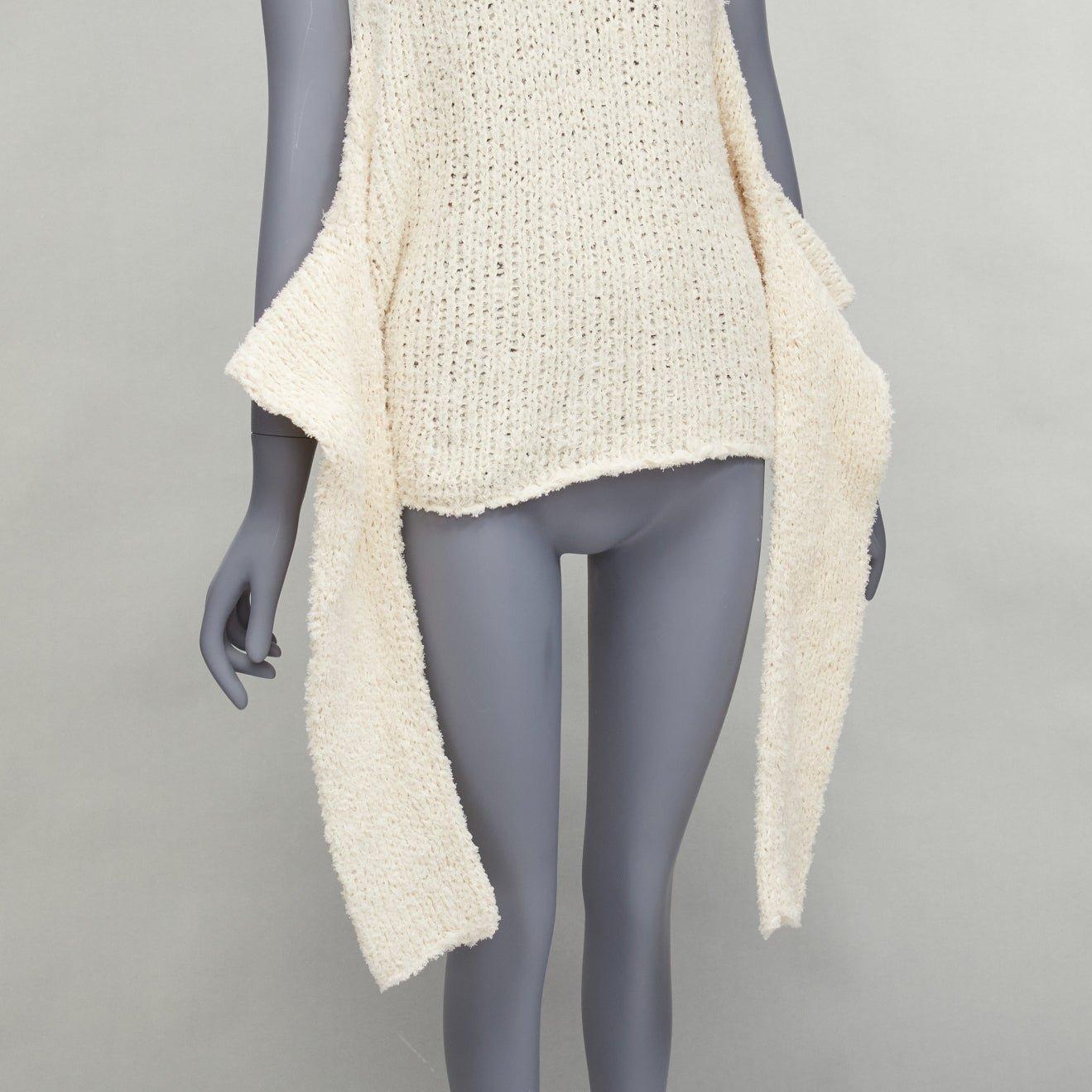 OLD CELINE Phoebe Philo cream raw cotton knit tie front sleeves sweater vest M 4