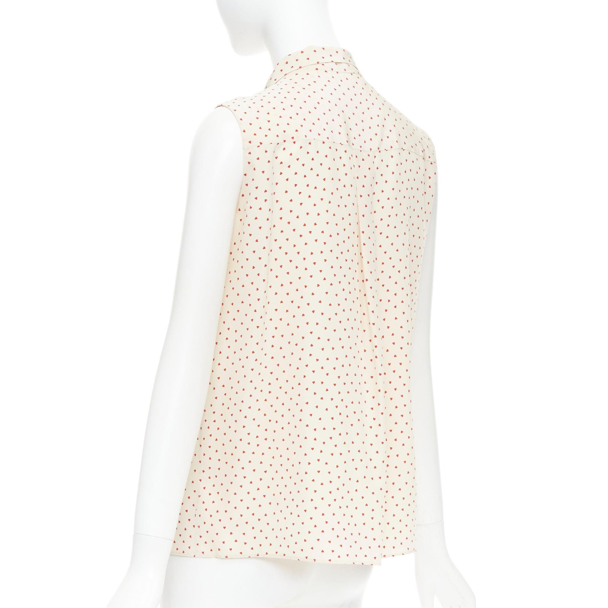 OLD CELINE Phoebe Philo cream red micro heart pussy bow neck tie blouse FR36 S For Sale 1