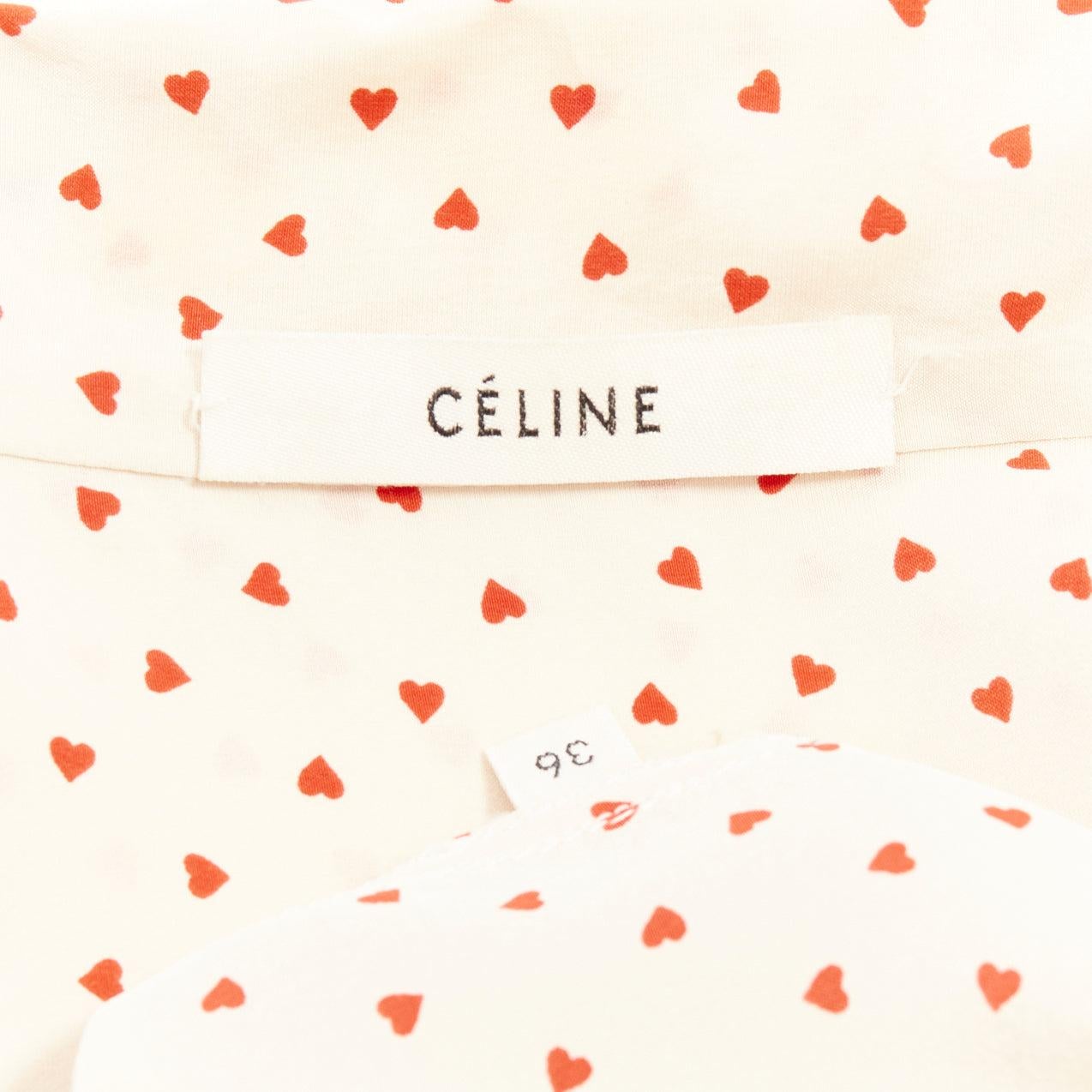 OLD CELINE Phoebe Philo cream red micro heart pussy bow neck tie blouse FR36 S For Sale 3