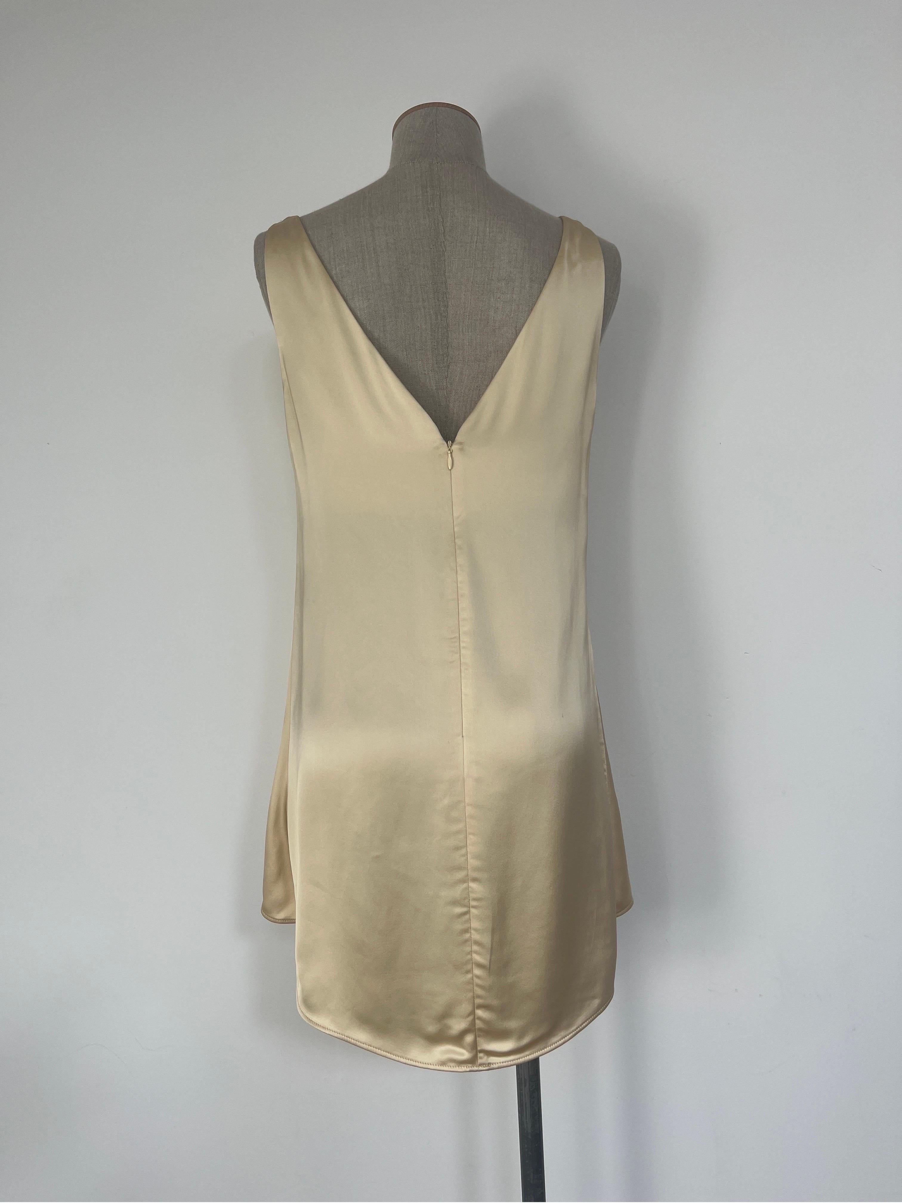 Beige OLD CÉLINE Phoebe Philo Cream Silk Satin Sleeveless Top