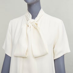 OLD CELINE Phoebe Philo cream taupe silk wool felt drop waist shirt dress FR38 M