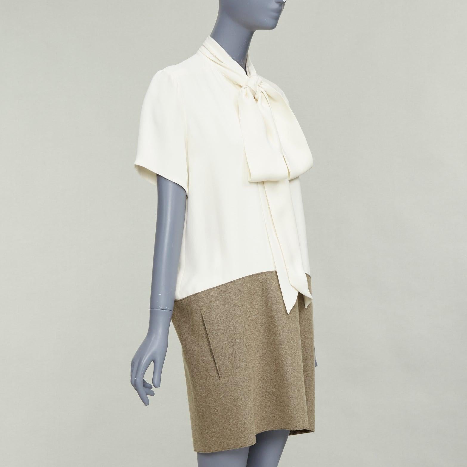OLD CELINE Phoebe Philo cremefarbenes taupefarbenes Hemdkleid aus Seidenwollfilz mit tiefer Taille FR38 M (Grau) im Angebot
