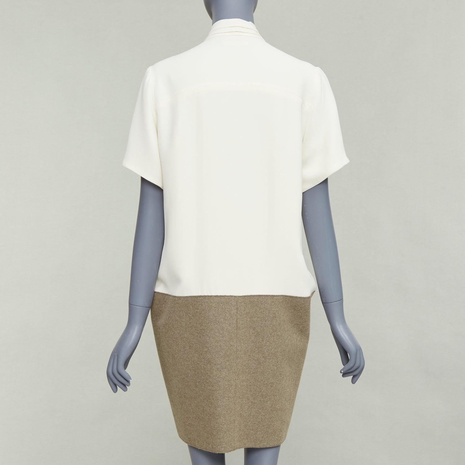 OLD CELINE Phoebe Philo cremefarbenes taupefarbenes Hemdkleid aus Seidenwollfilz mit tiefer Taille FR38 M Damen im Angebot